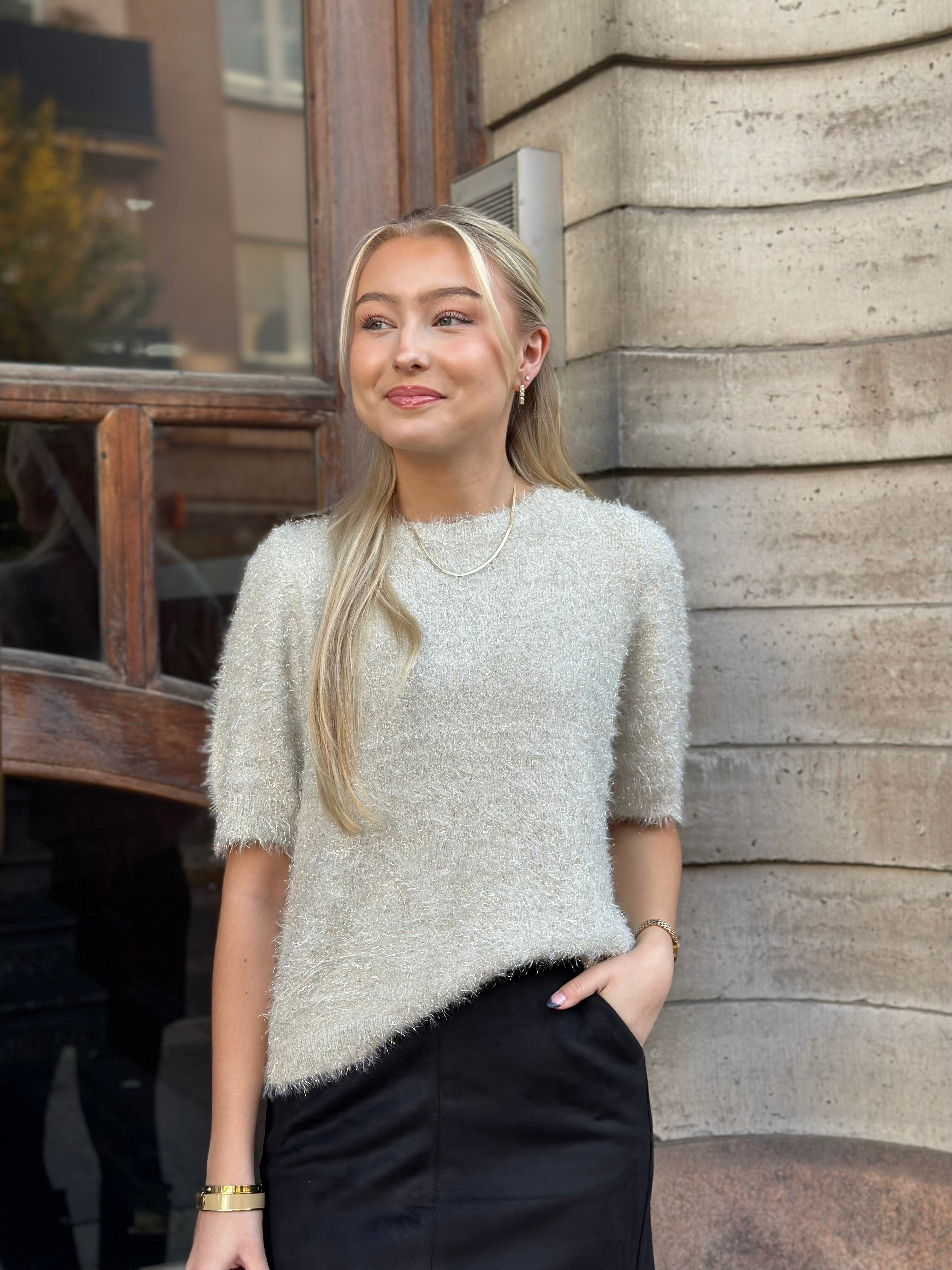 PIECES - MIE SS O-NECK KNIT - BIRCH