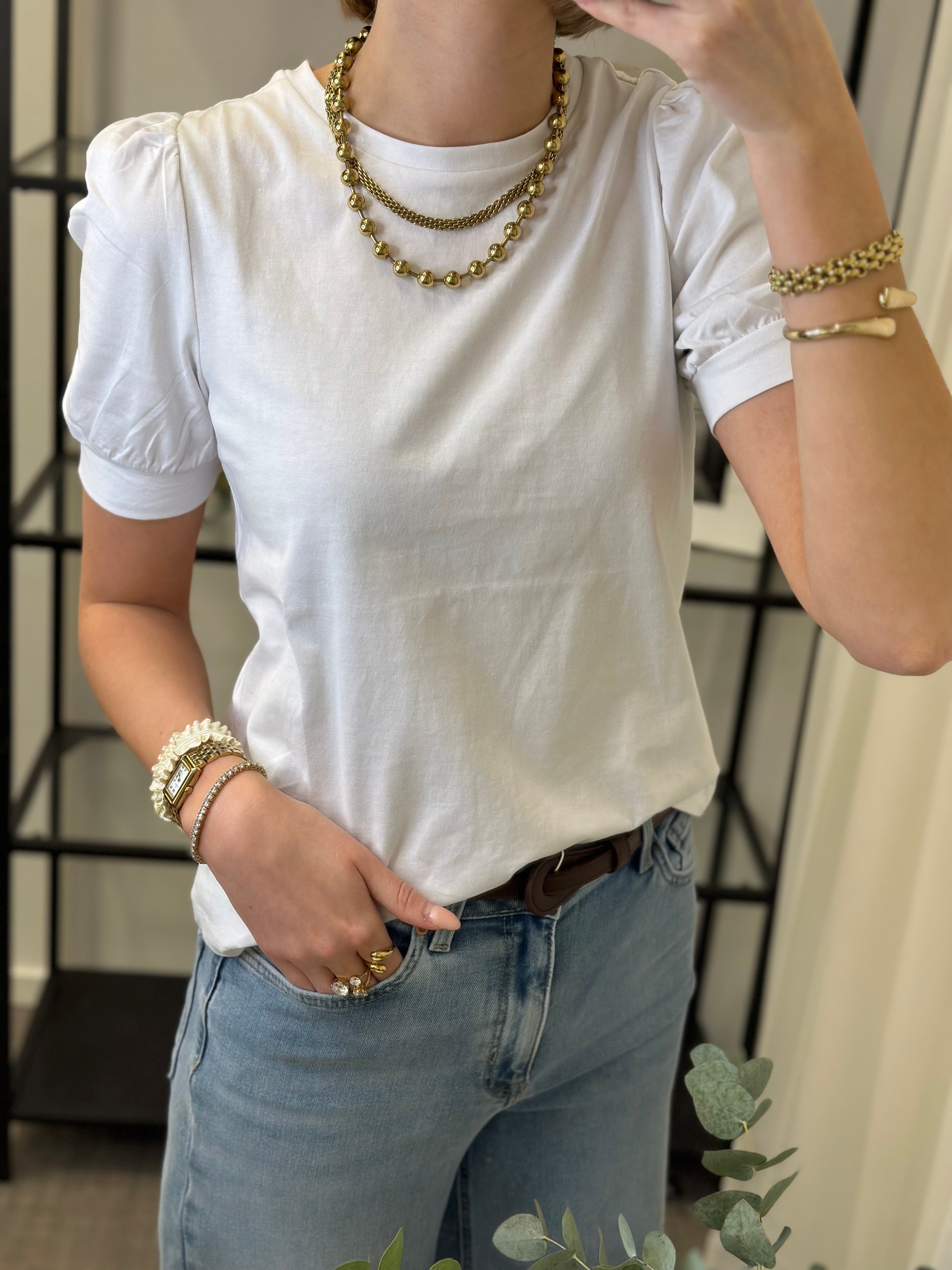 AWARE - KERRY 2/4 O-NECK TOP - BRIGHT WHITE
