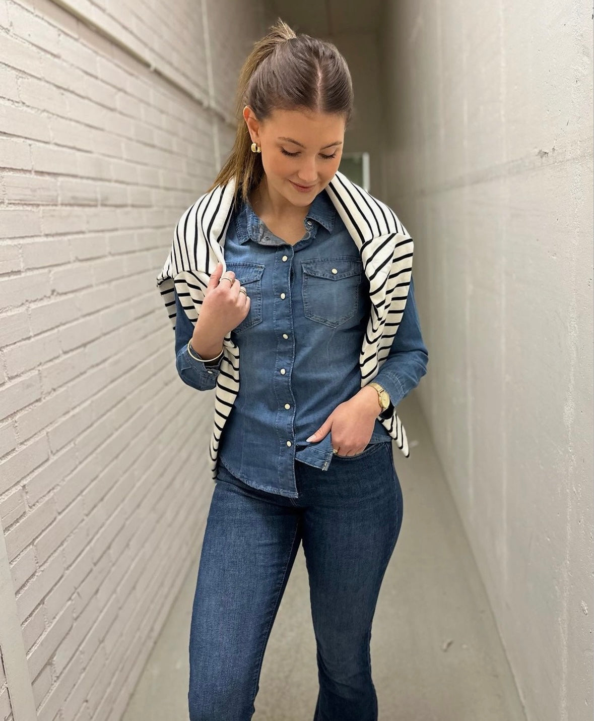 ONLY - ALEXA L/S DNM SHIRT ANA - MEDIUM BLUE DENIM