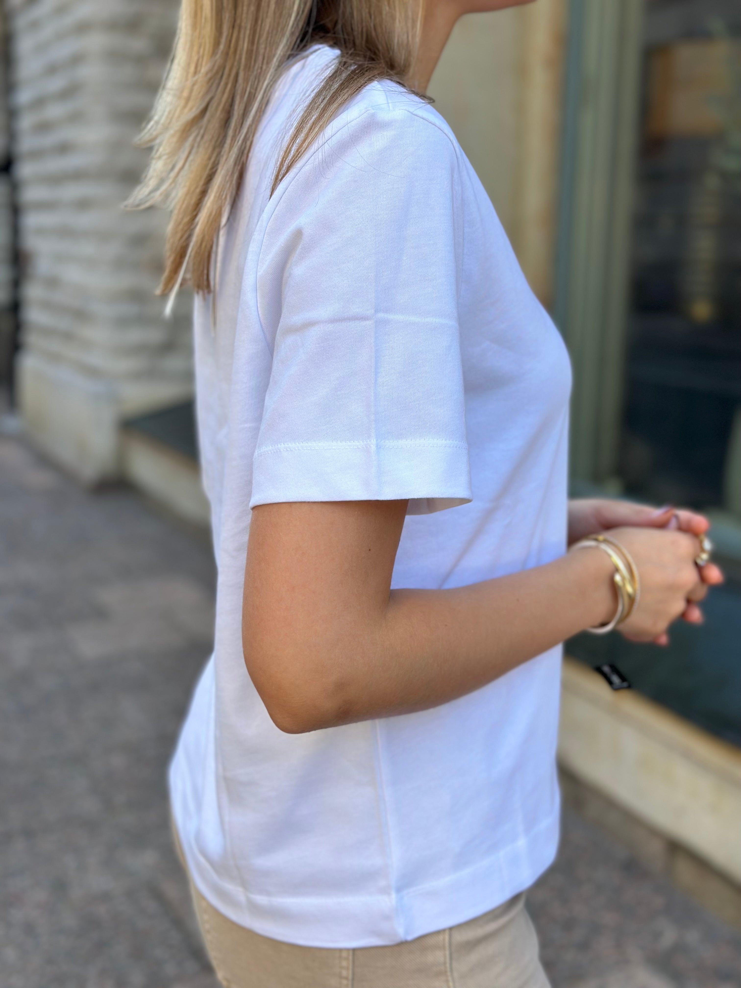 SELECTED FEMME - ELLA SS EMB BOXY TEE -BRIGHT WHITE BROWN HEART EMB