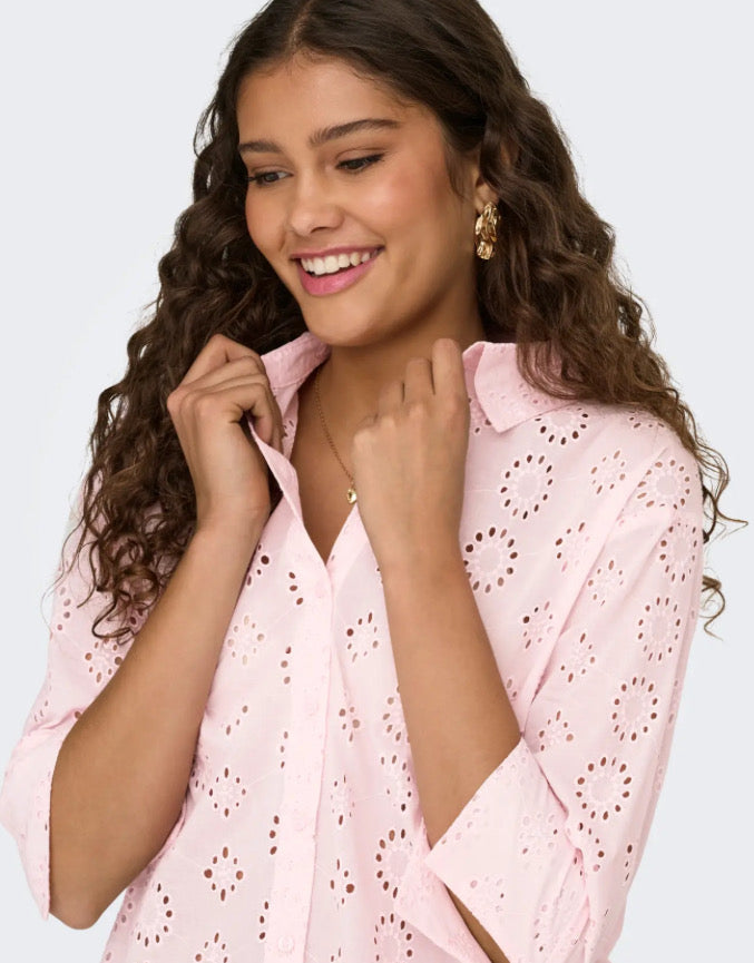 JDY - TALLIE 3/4 LONG SHIRT - CHALK PINK