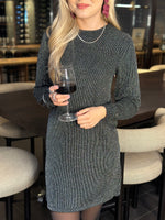 Ladda upp bild till gallerivisning, ONLY - CAROL L/S GLITTER BOW DRESS - BLACK/SILVER GLITTER
