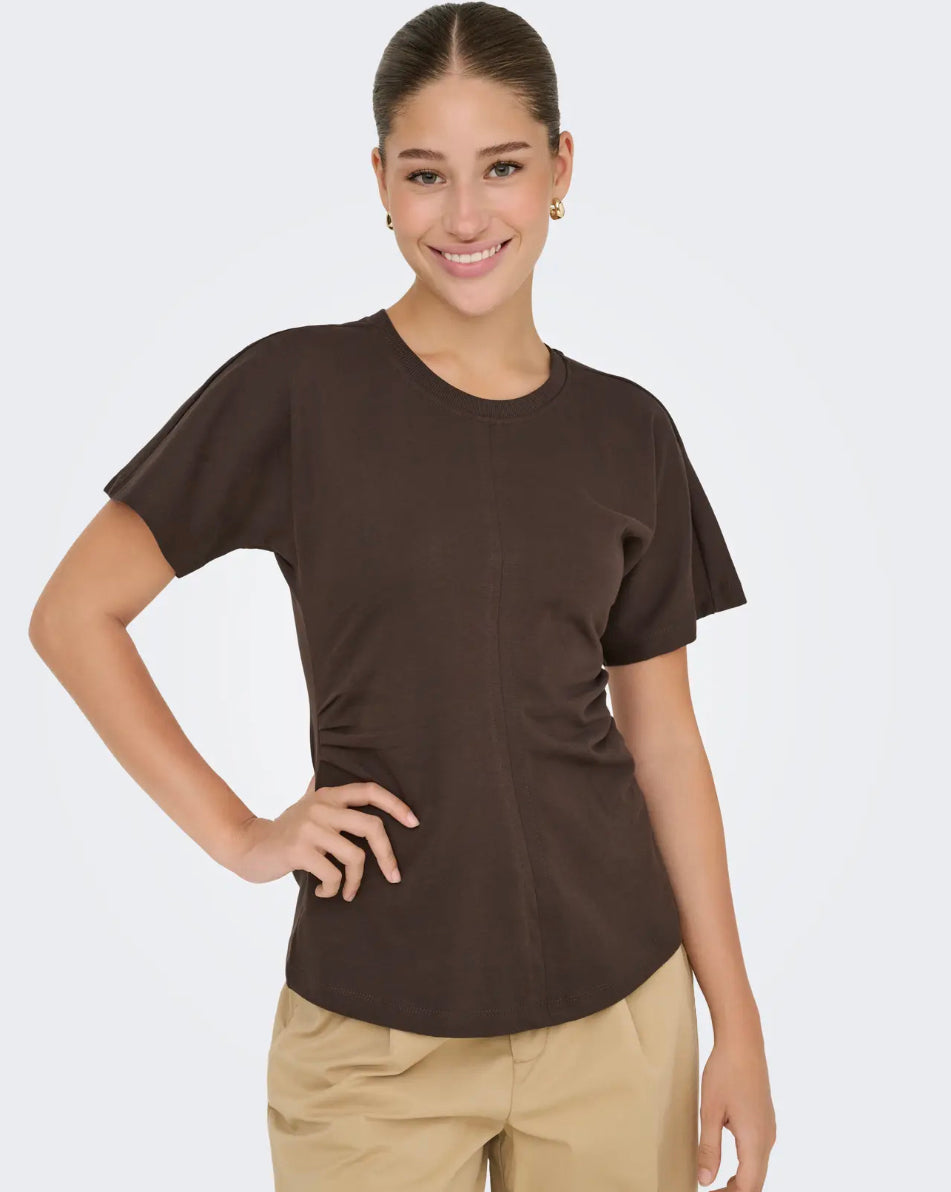 ONLY - MARIE LIFE S/S RUCHING TOP - SEAL BROWN