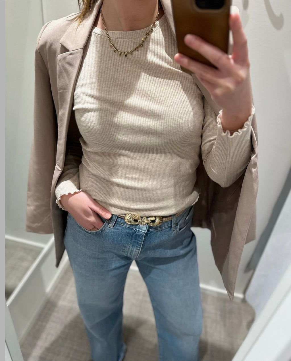 SELECTED FEMME - ANNA LS CREW NECK TEE - OATMEAL