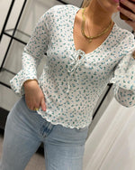 Ladda upp bild till gallerivisning, VERO MODA - GELINA LS TIE TOP - SNOW WHITE/AIRY BLUE
