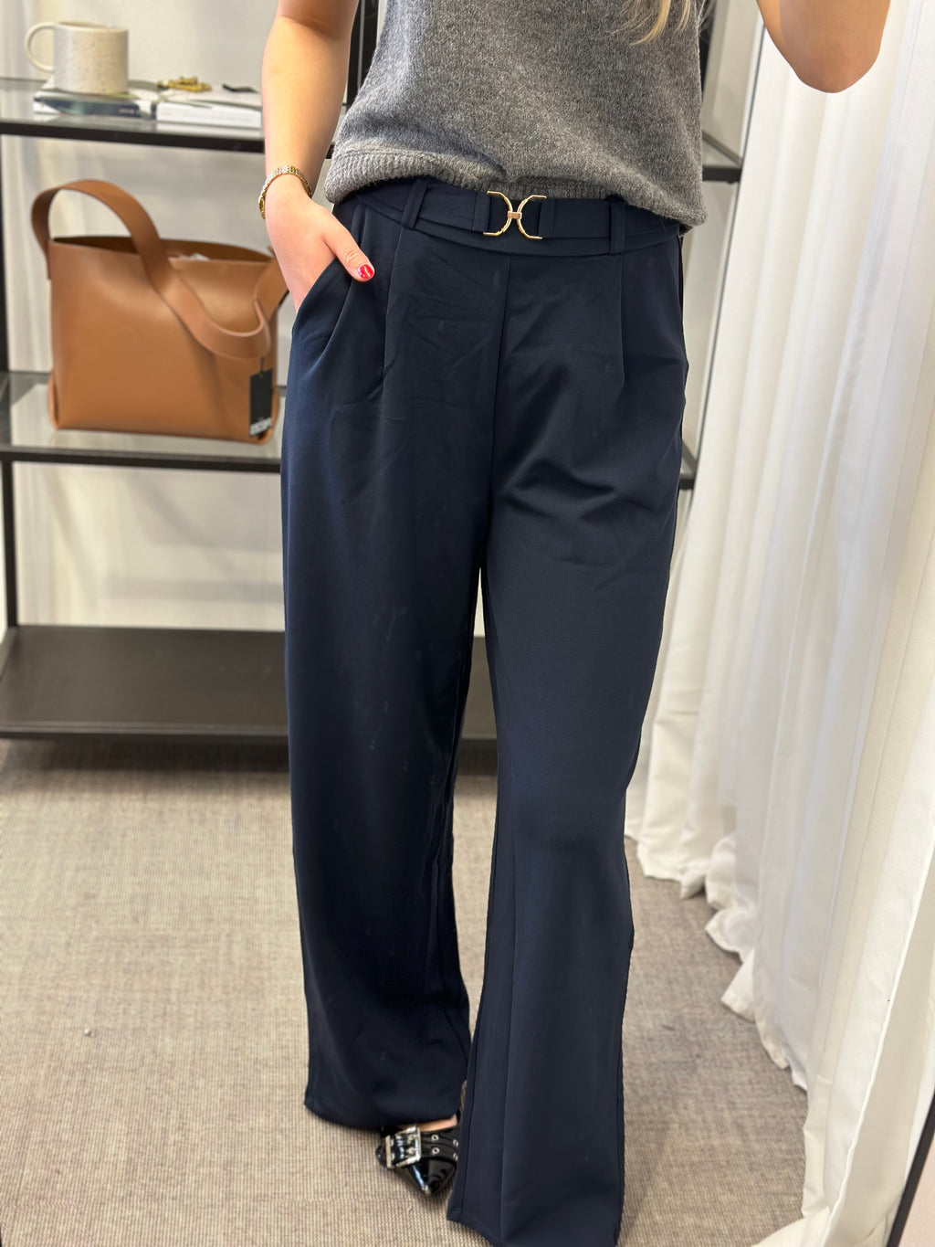 JDY - GEGGO LIFE BELT PANT - TOTAL ECLIPSE/BELT