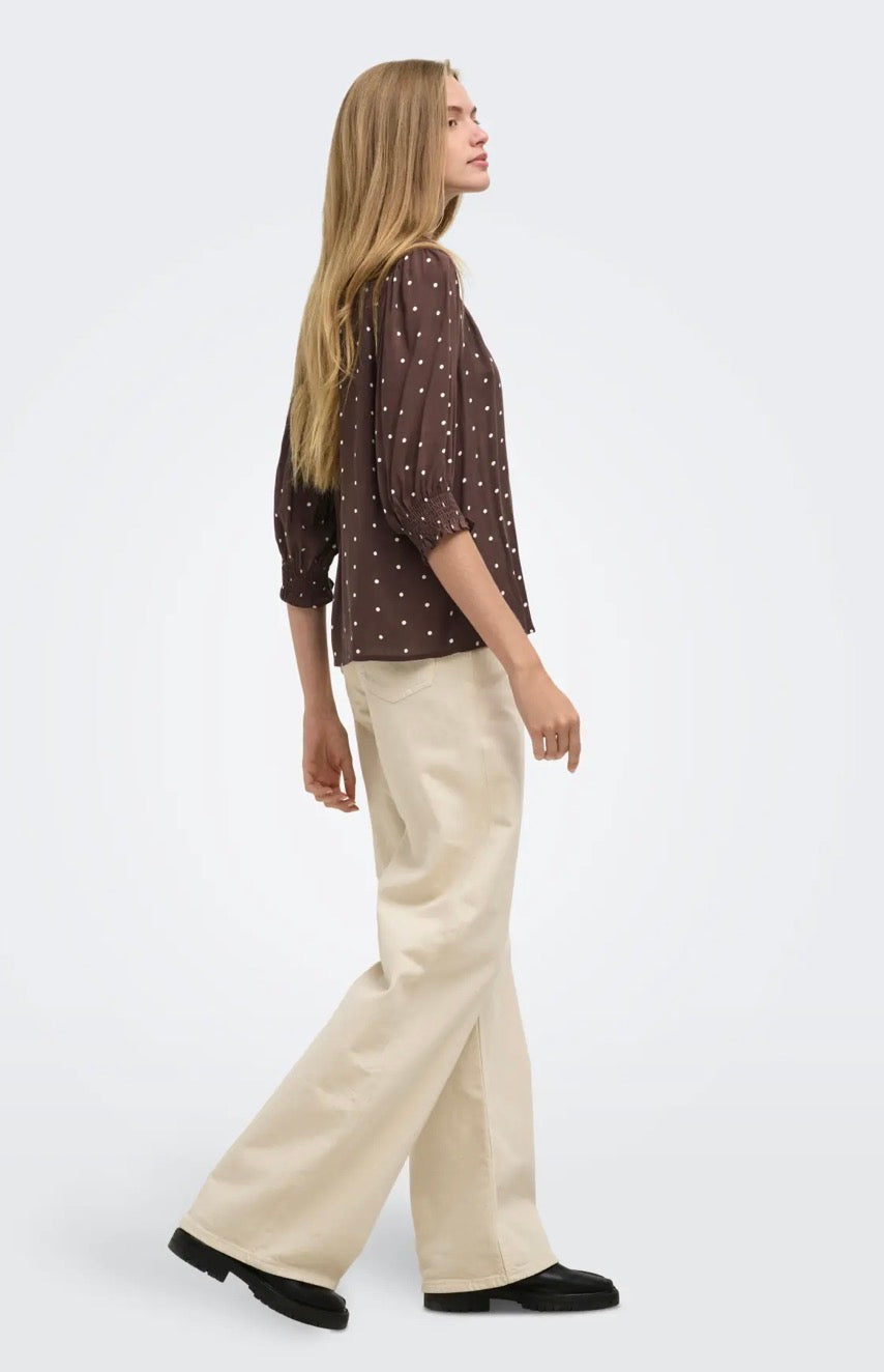 ONLY - RAYA 3/4 SHIRT - DEEP MAHOGANY DOTS
