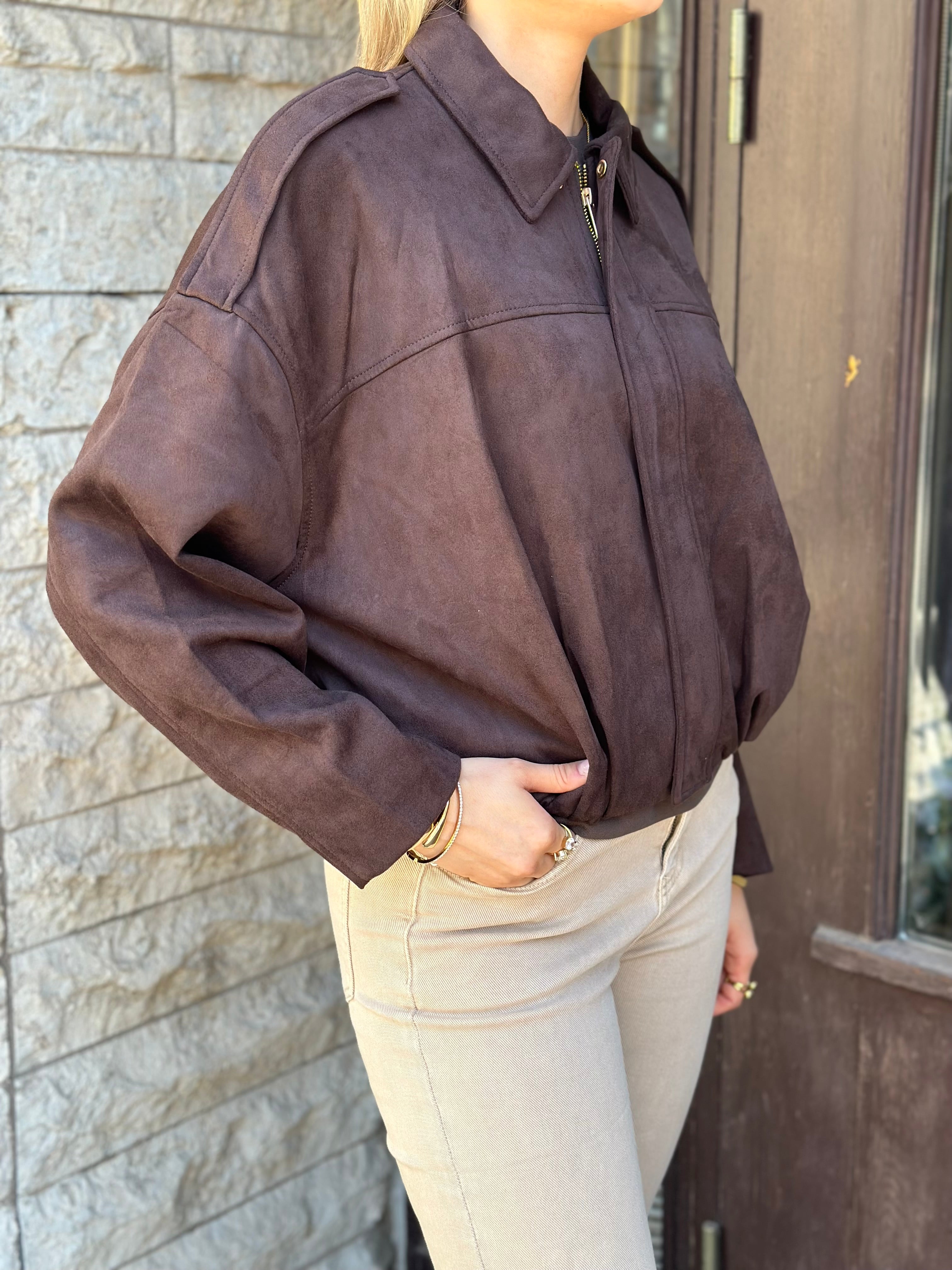 ONLY - MOON-STINA FAUX SUEDE BOMBER JACKET - CHOCOLATE TORTE