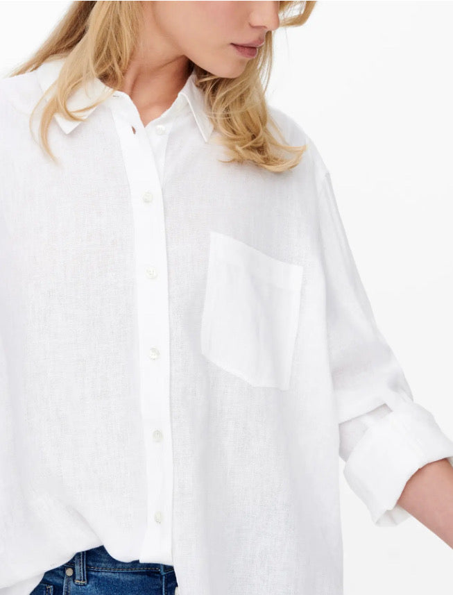ONLY - TOKYO L/S LINEN BLEND SHIRT - BRIGHT WHITE
