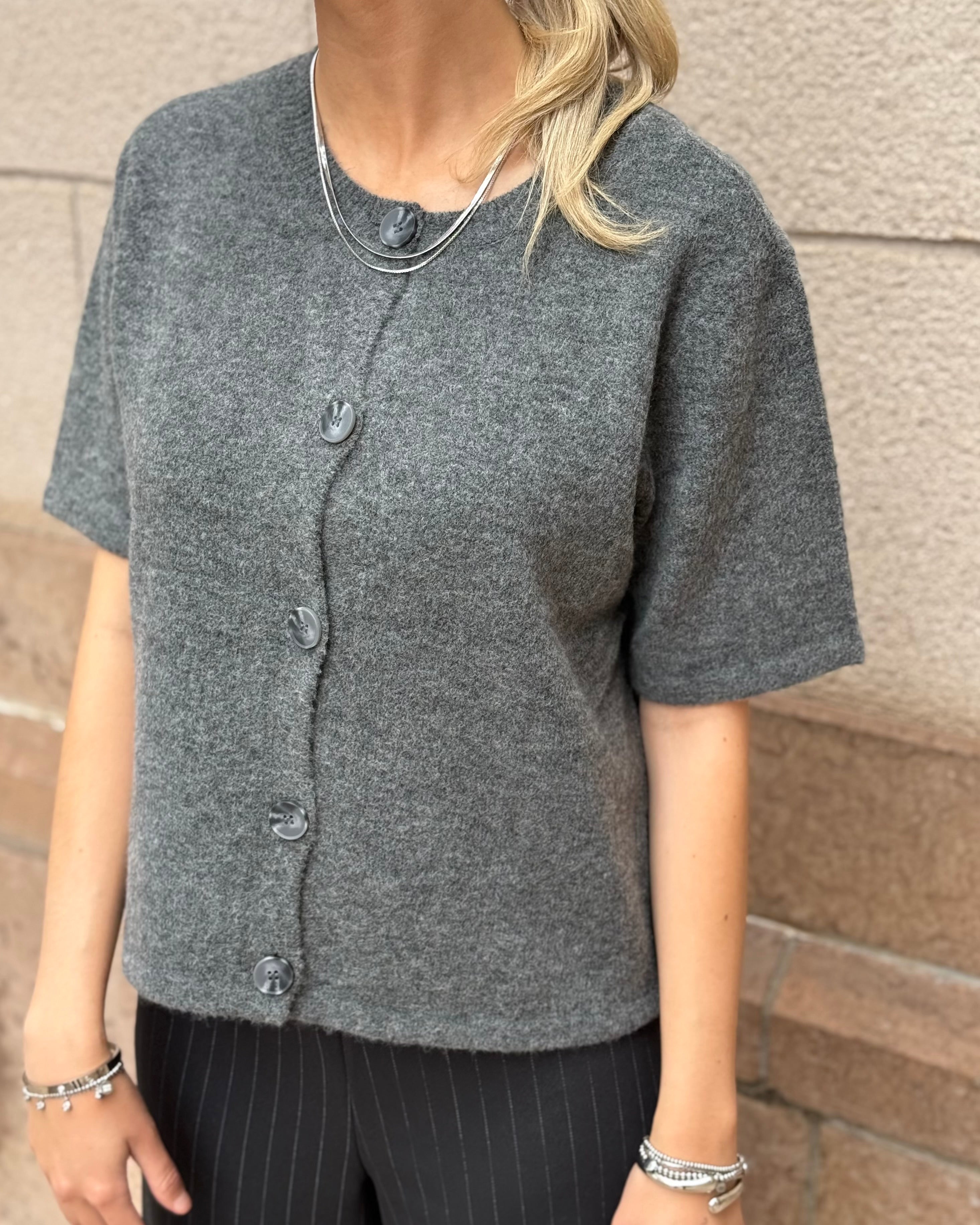 PIECES - JIKO SS O-NECK KNIT - MEDIUM GREY MELANGE