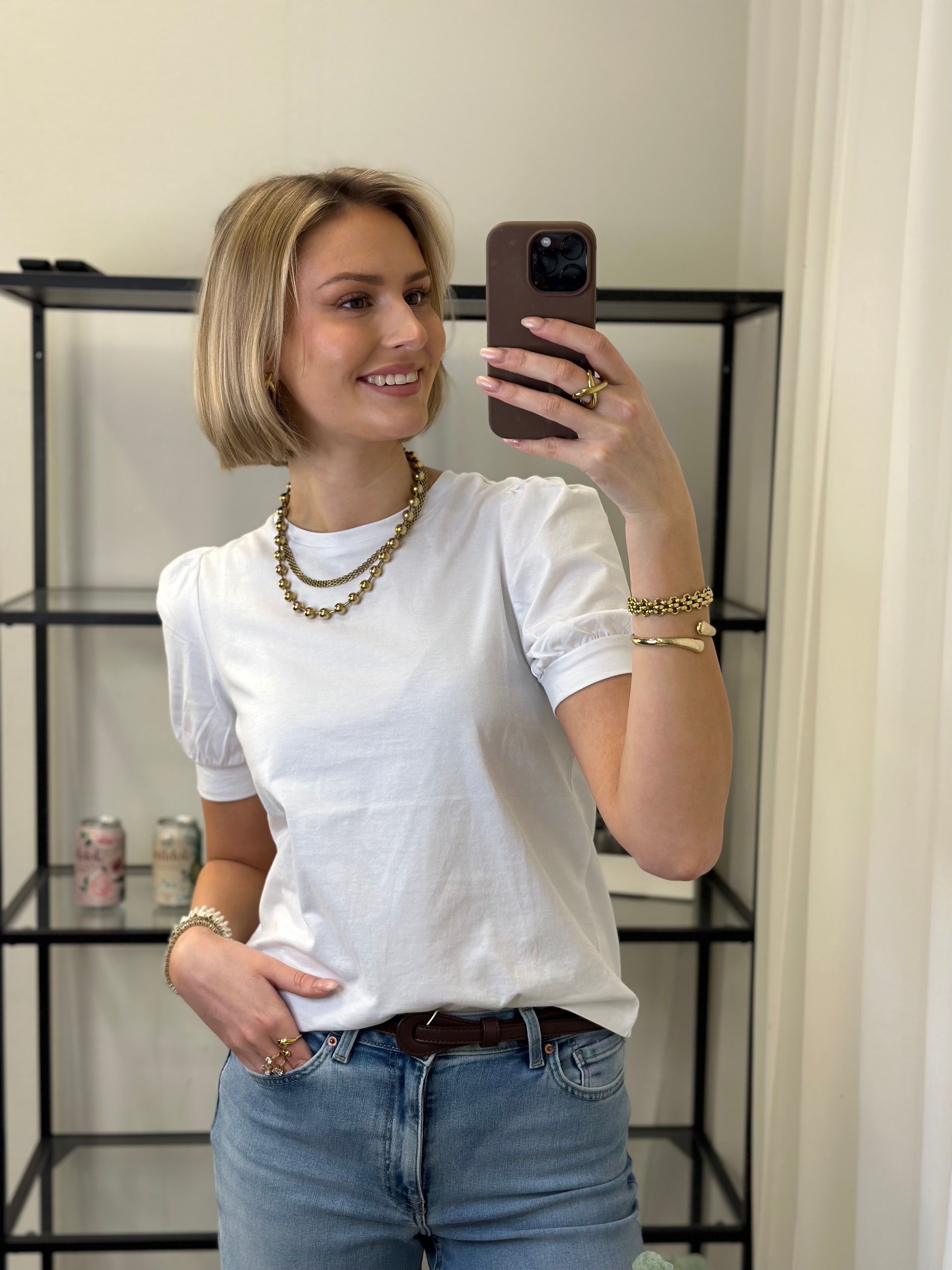 AWARE - KERRY 2/4 O-NECK TOP - BRIGHT WHITE