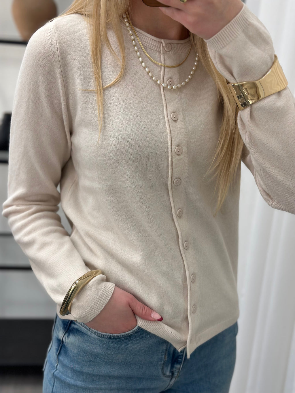 ONLY - LOYAL LIFE LS O-NECK BUT CARDIGAN - MOONBEAM/MELANGE