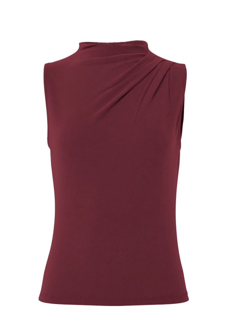 PIECES - MADISON SL DRAPED TOP - TAWNY PORT