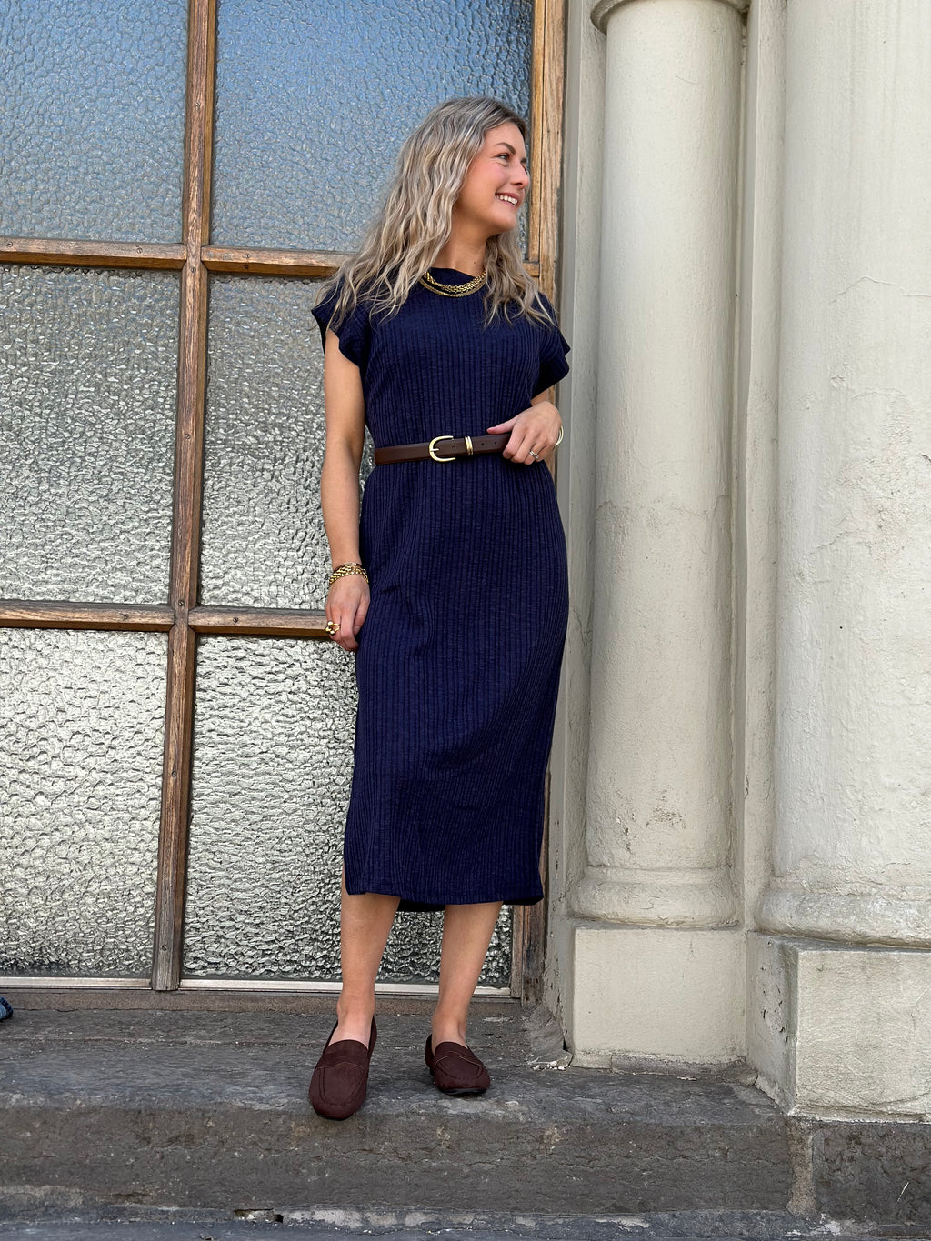 PIECES - LENA SS MIDI DRESS - MARIETIME BLUE