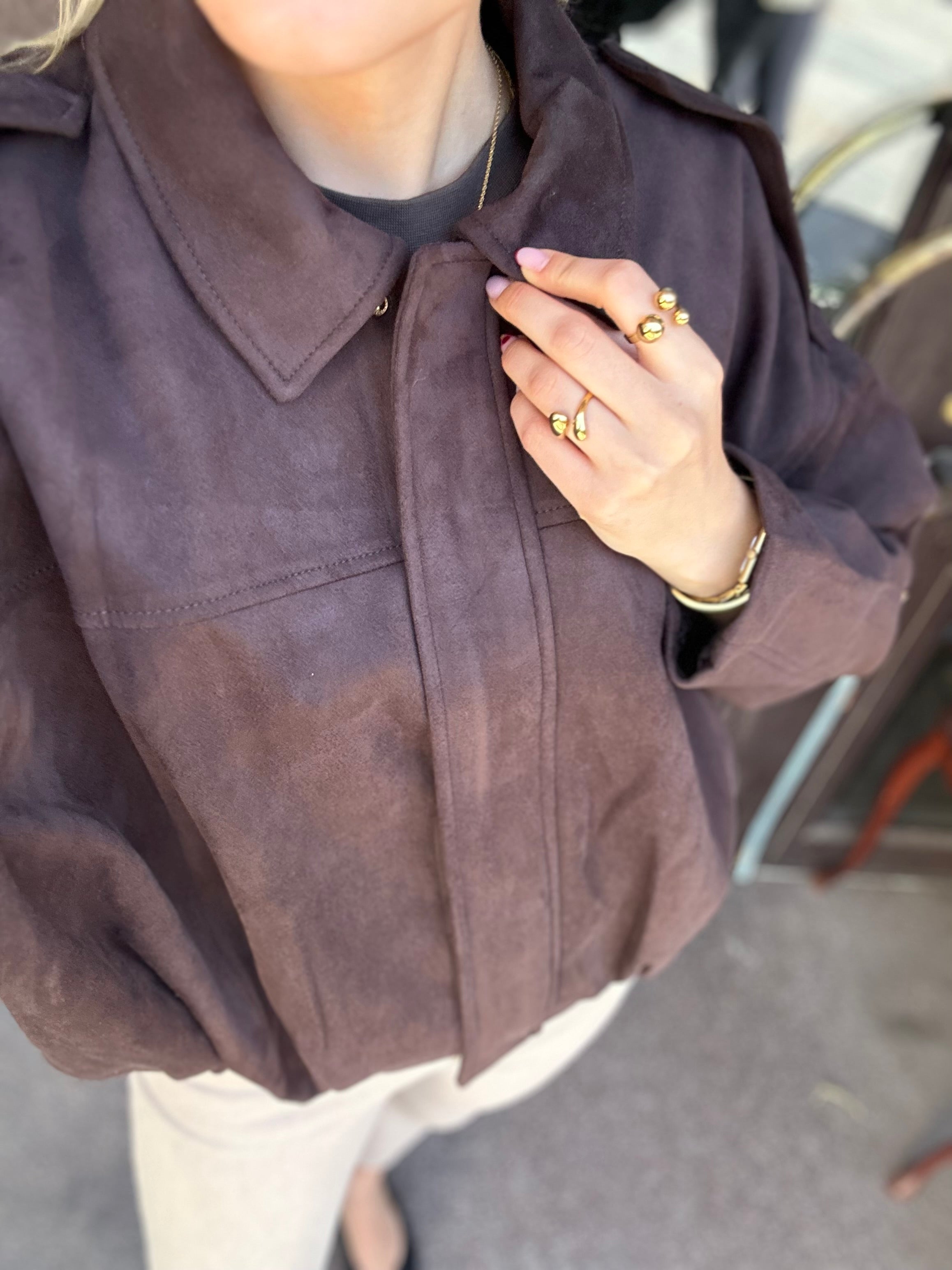 ONLY - MOON-STINA FAUX SUEDE BOMBER JACKET - CHOCOLATE TORTE