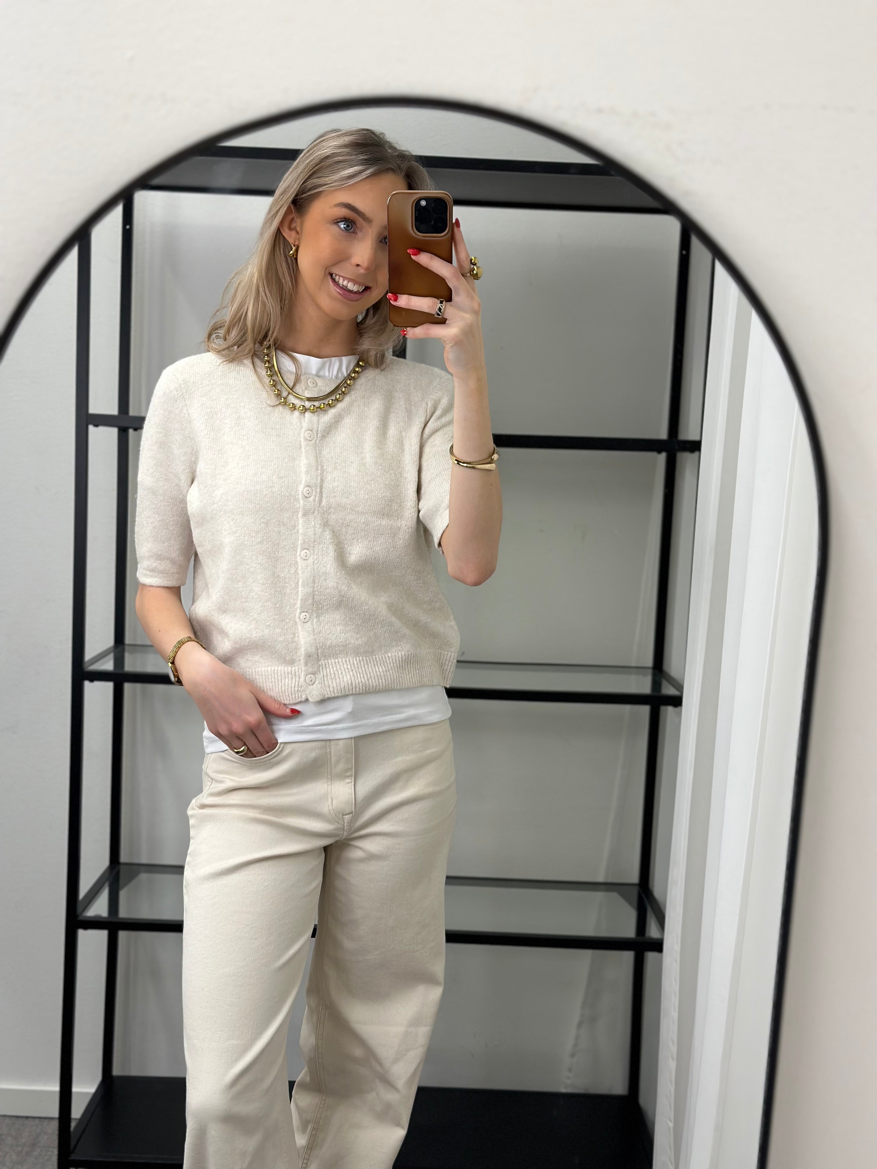 ONLY - DOFFY 2/4 O-NECK BUTTON CARDIGAN - BIRCH