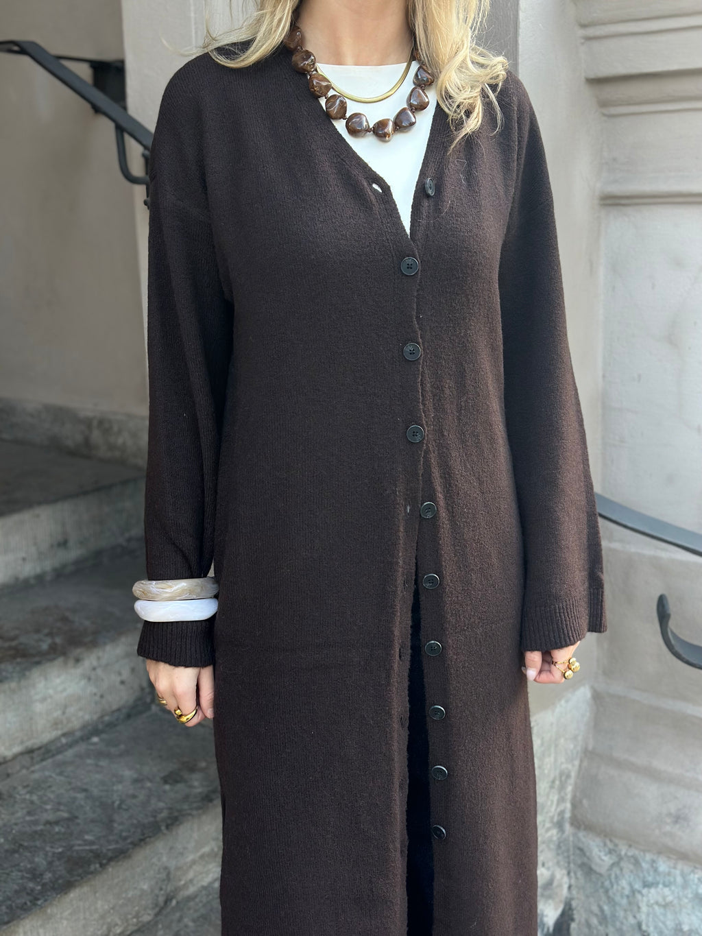 AWARE - NINNA LS V-NECK 7/8 KNIT DRESS - CHOCOLATE TORTE