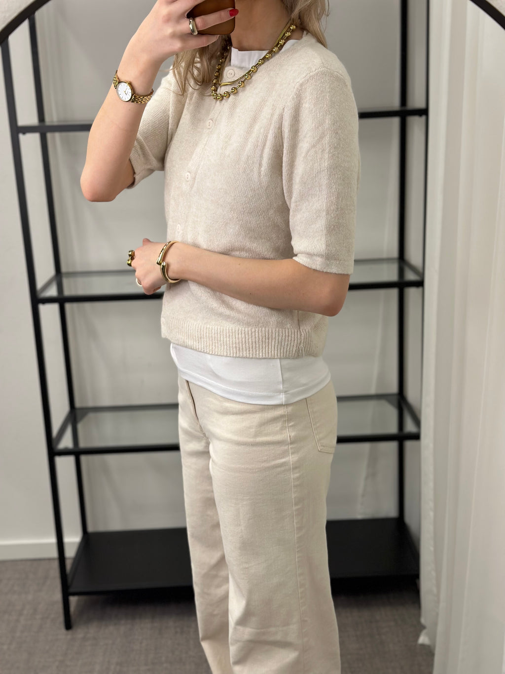 ONLY - DOFFY 2/4 O-NECK BUTTON CARDIGAN - BIRCH