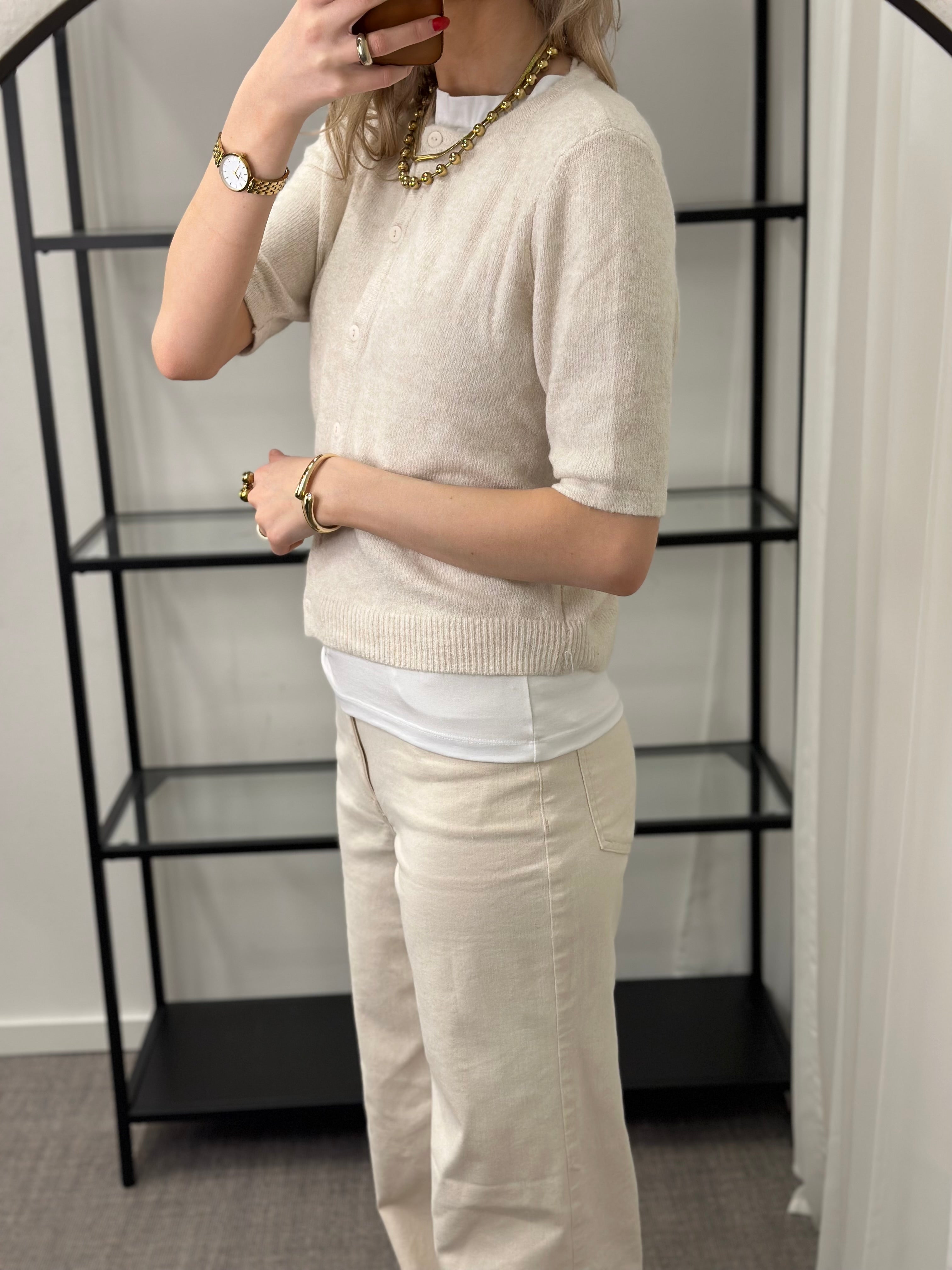 ONLY - DOFFY 2/4 O-NECK BUTTON CARDIGAN - BIRCH