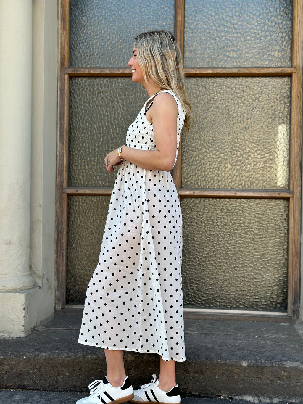 JDY - DIEGO S/L SMOCK MIDI DRESS - CLOUD DANCER/BLACK DOT