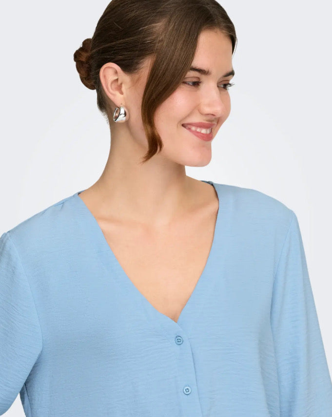 JDY - LION LIFE CAPOTE 3/4 SHIRT - POWDER BLUE