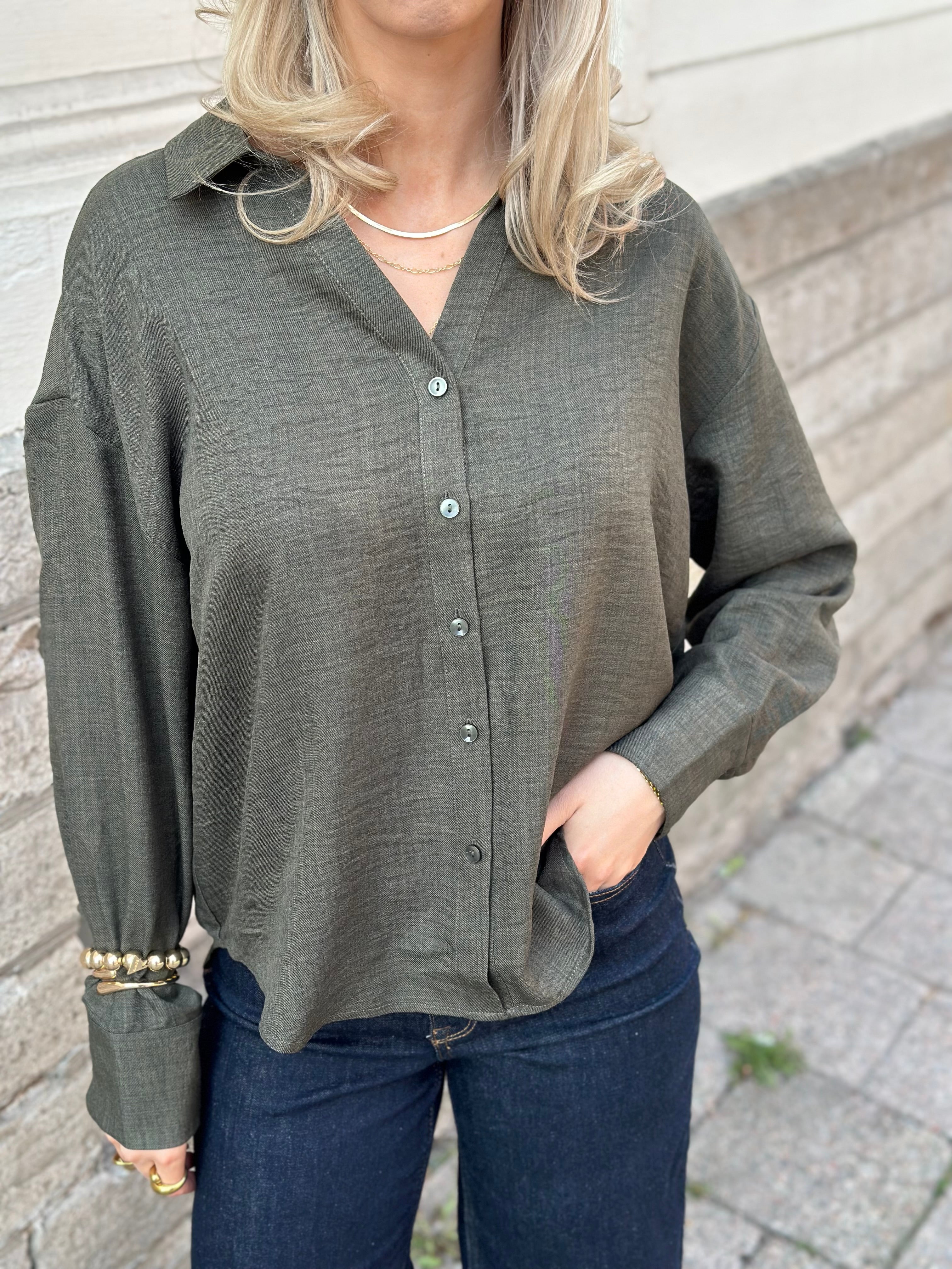 VEROMODA - MELANEY QUEENY LS SHIRT - FOREST NIGHT