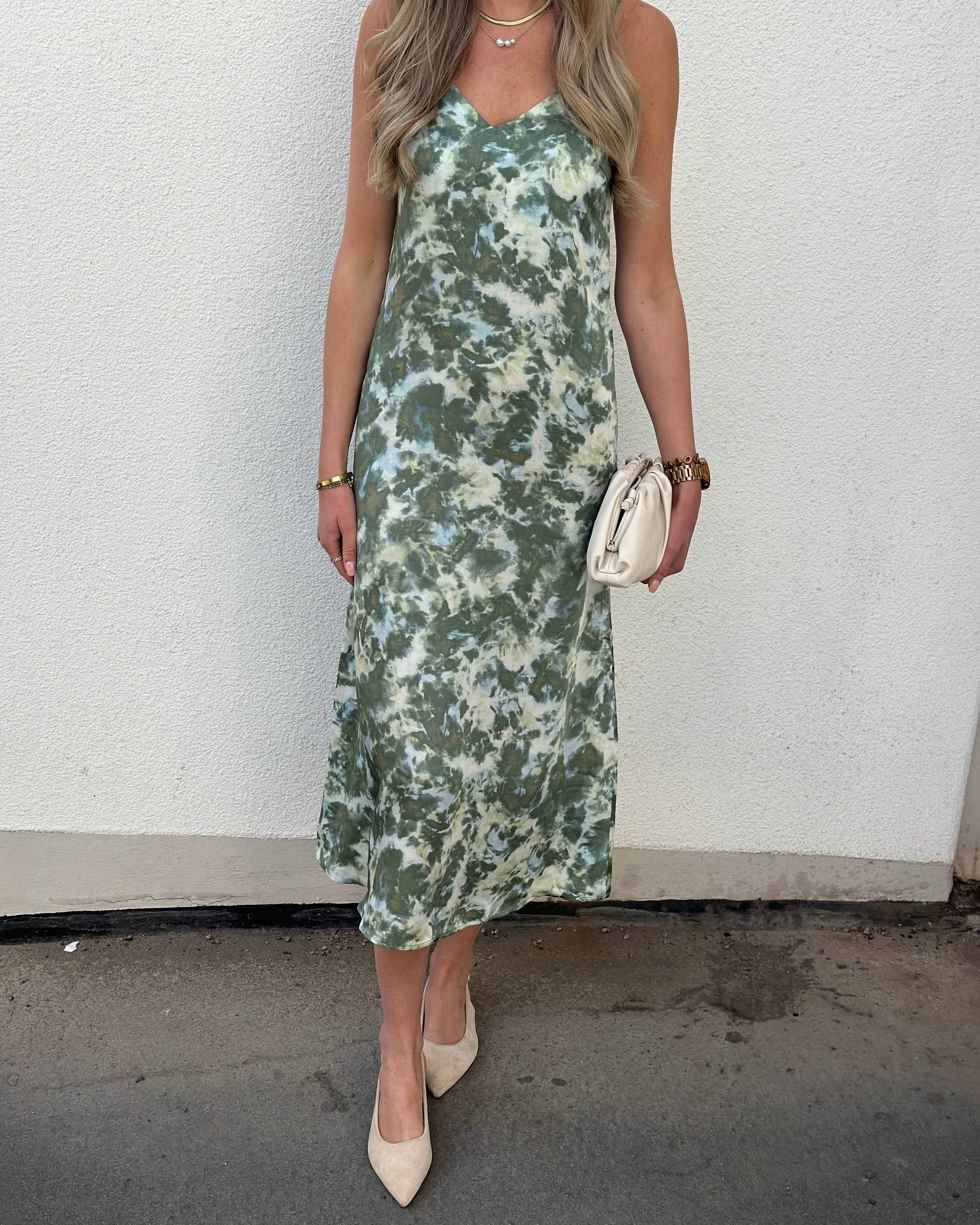 ONLY - ANNLOUISE STRAP LONG DRESS - BALSAM GREEN/TIE DYE