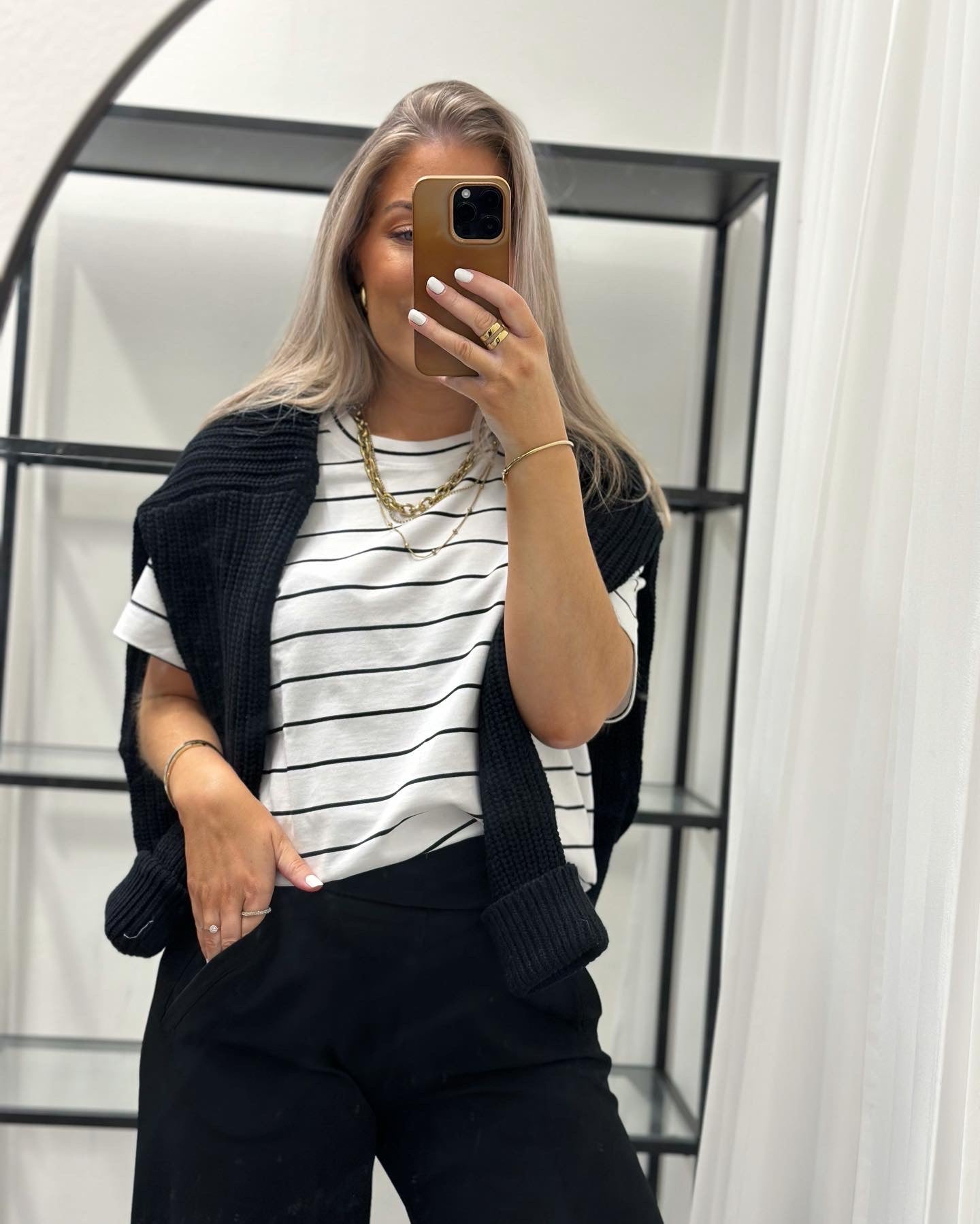 SELECTED FEMME - ESSENTIAL SS STRIPED BOXY TEE - BRIGHT WHITE/BLACK