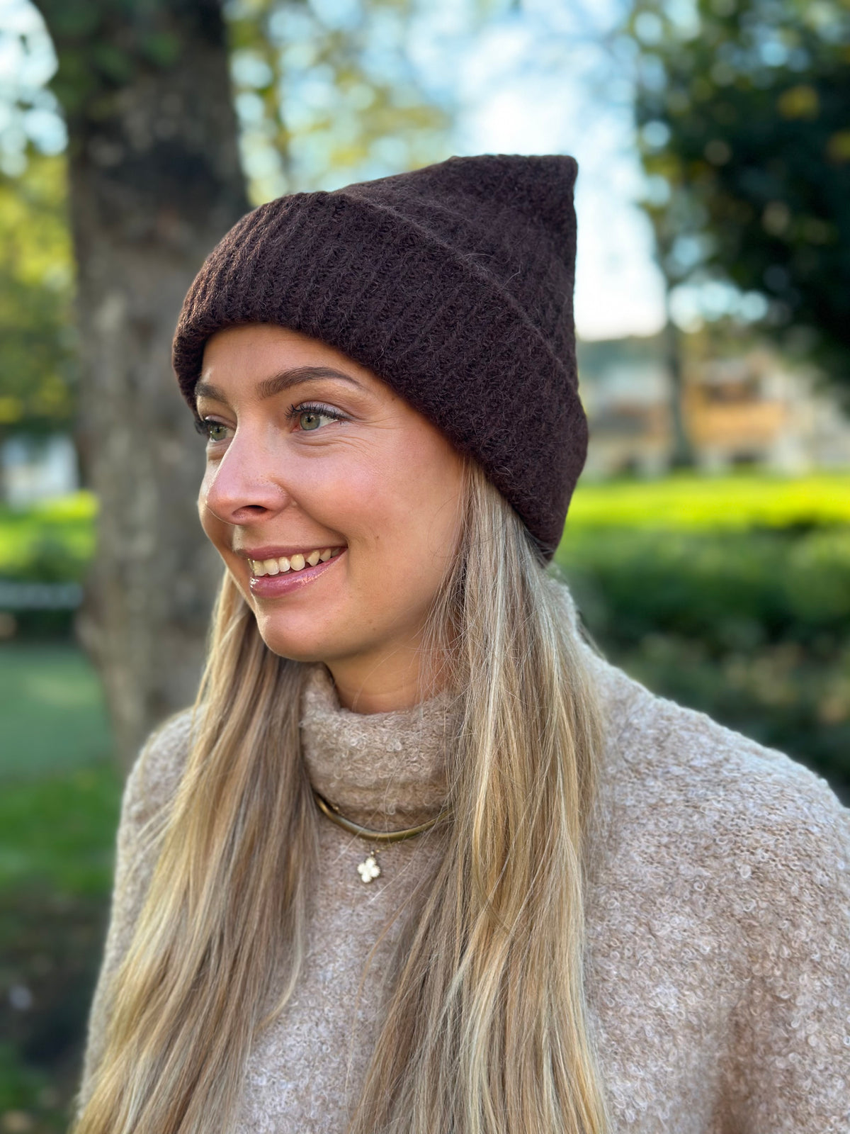 PIECES - BERS ALPACKA BLEND HOOD - CHICORY COFFEE