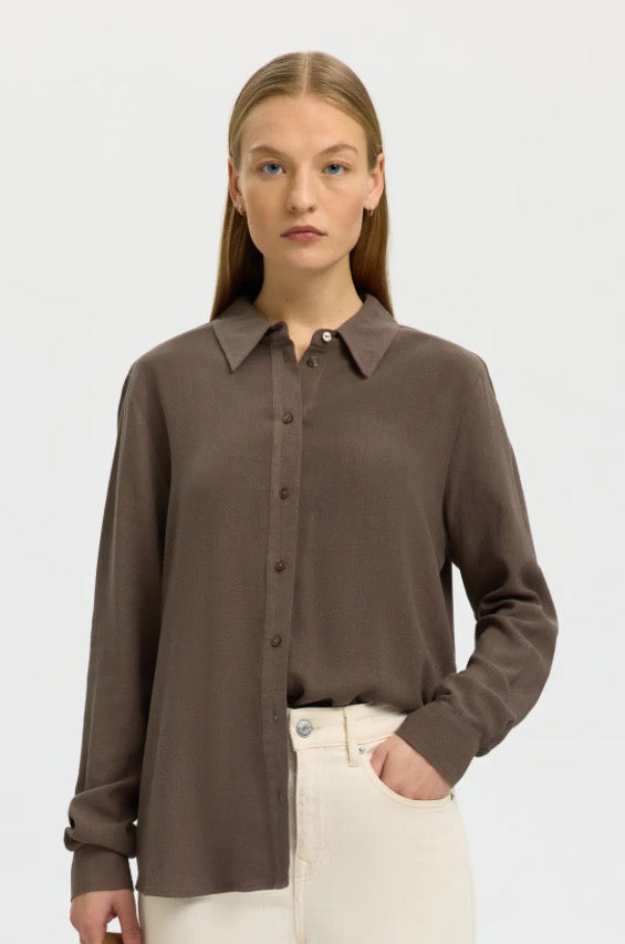 SELECTED FEMME - VIVA LS SUN SHIRT - CHOCOLATE CHIP