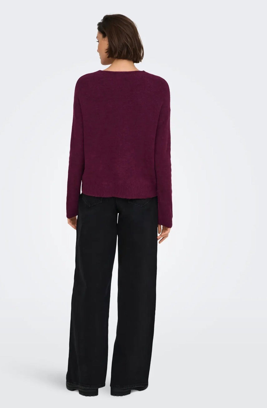JDY - ELANORA L/S V-NECK PULLOVER - WINDSOR WINE MELANGE