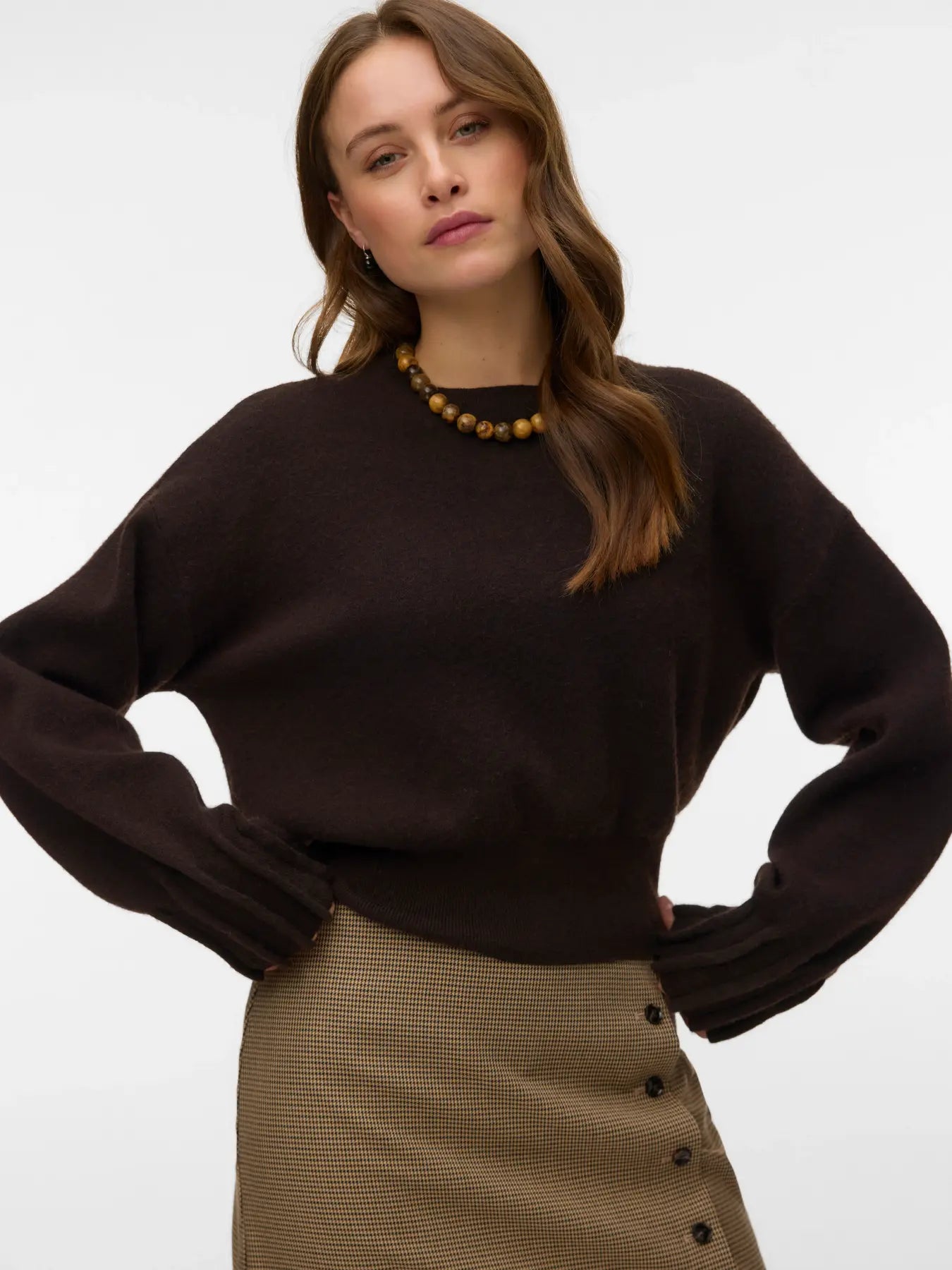VEROMODA - KACY LS O-NECK PULLOVER - COCOLATE TORTE/MELANGE