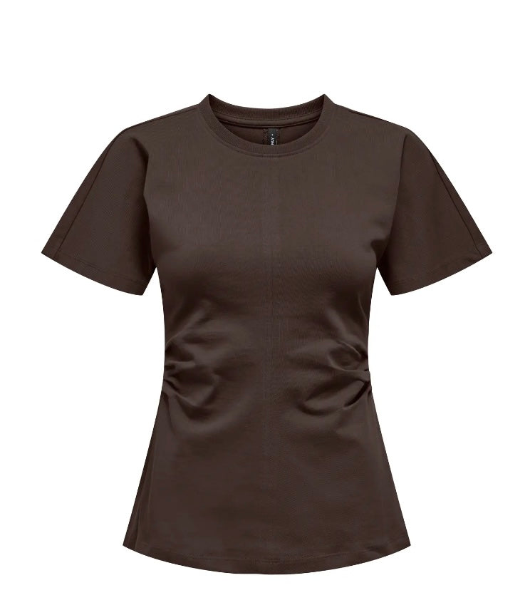 ONLY - MARIE LIFE S/S RUCHING TOP - SEAL BROWN
