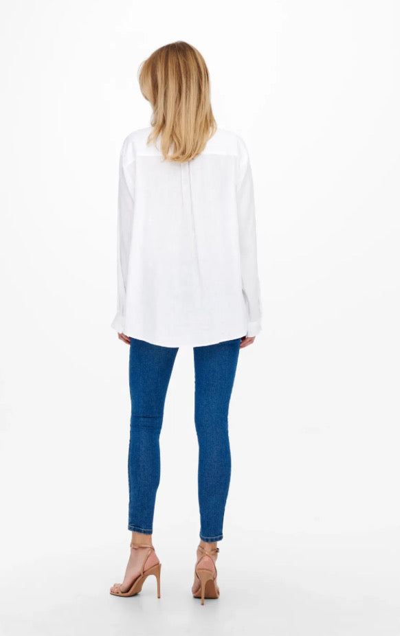 ONLY - TOKYO L/S LINEN BLEND SHIRT - BRIGHT WHITE