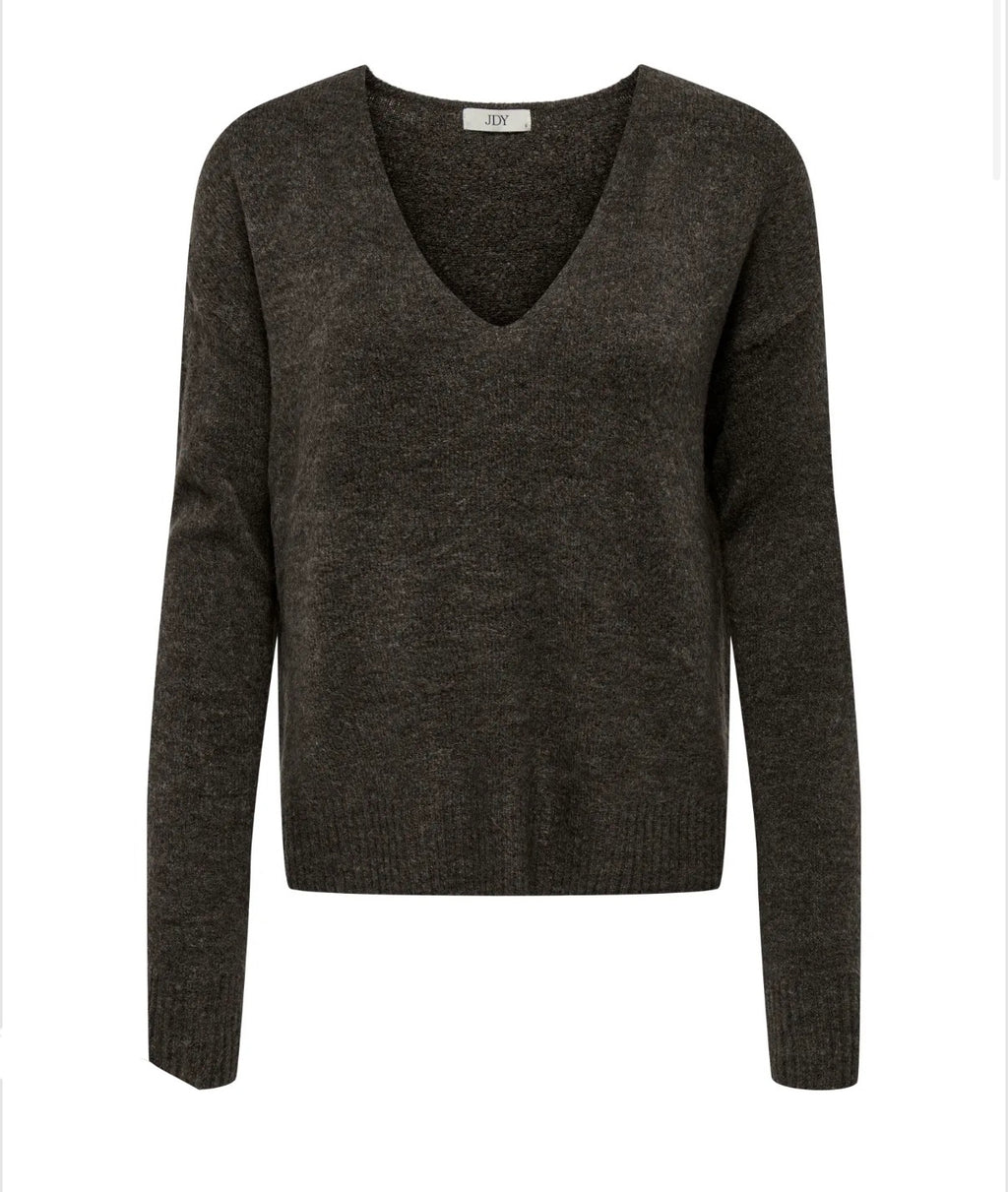 JDY - ELANORA L/S V-NECK PULLOVER - BRACKEN MELANGE