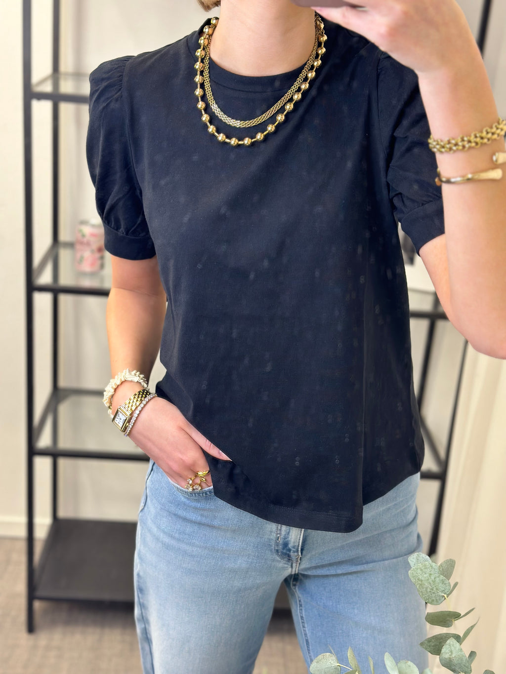 AWARE - KERRY 2/4 O-NECK TOP - BLACK