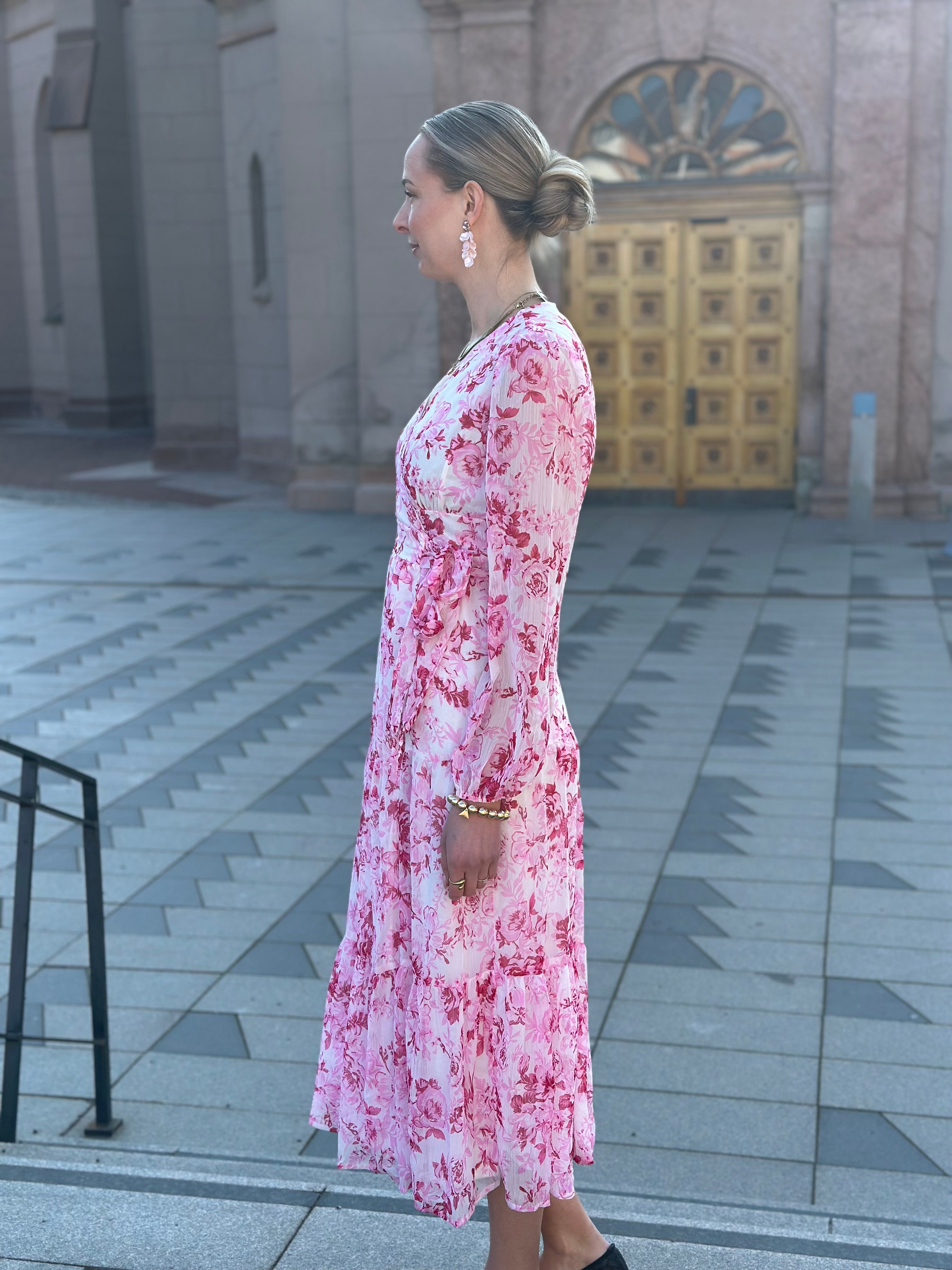 ONLY - MIRIAM LS WRAP MIDI DRESS - PINK MARSHMELLO/PORCELAIN