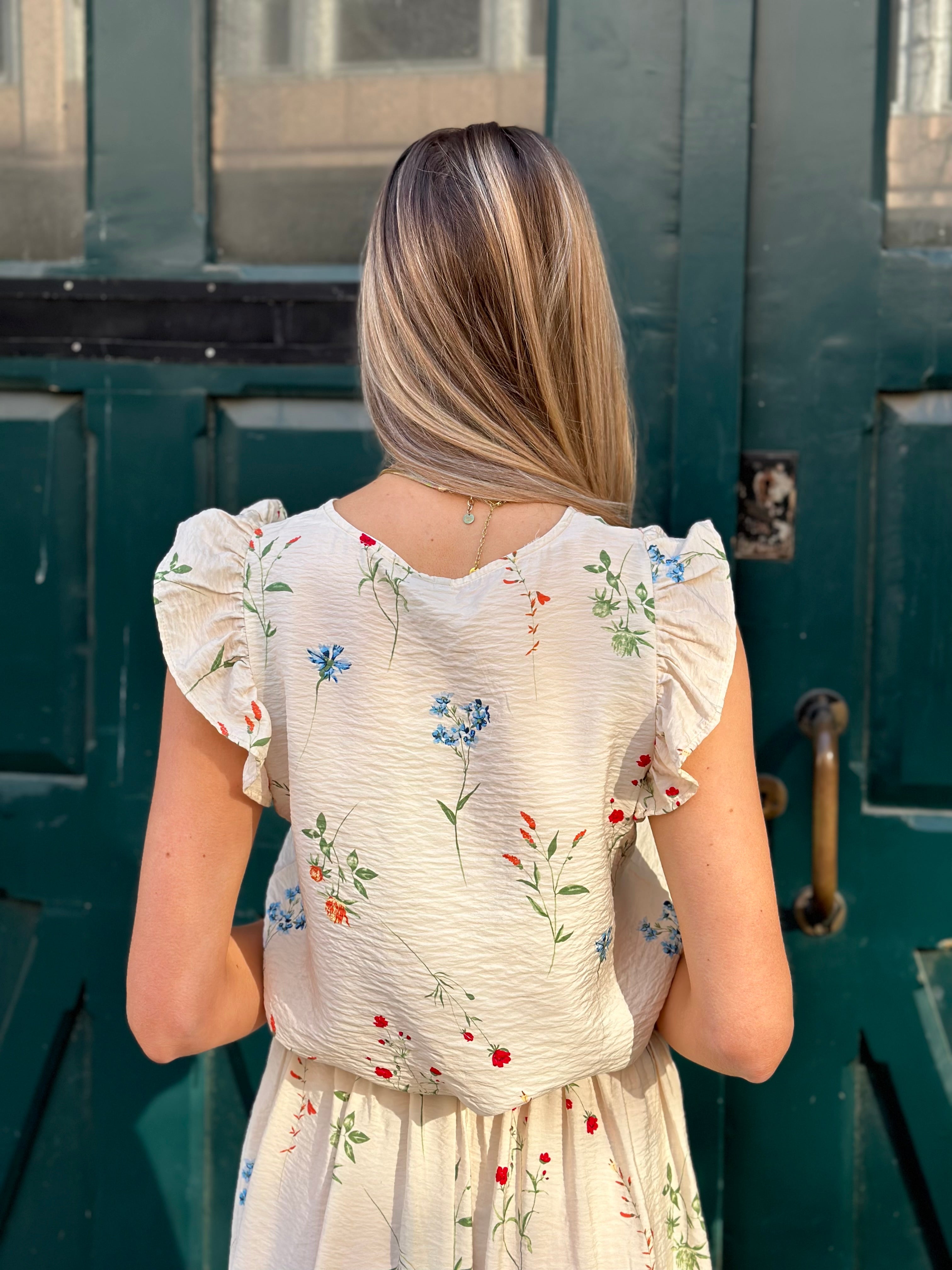 VEROMODA - JOSIE SL V-NECK TOP - BIRCH/BINA