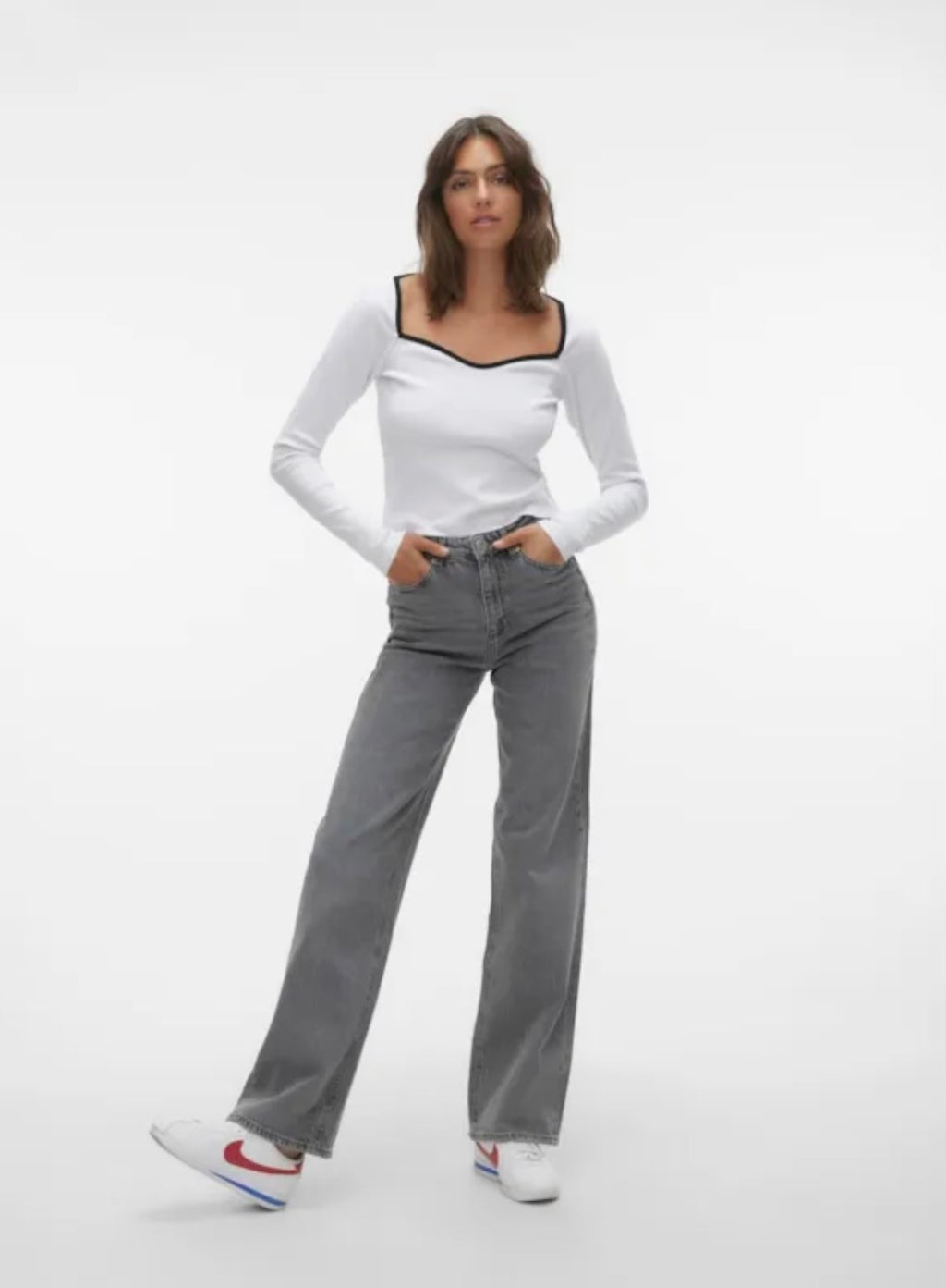 VERO MODA - TESSA HR WIDE JEANS - MEDIUM GREY DENIM