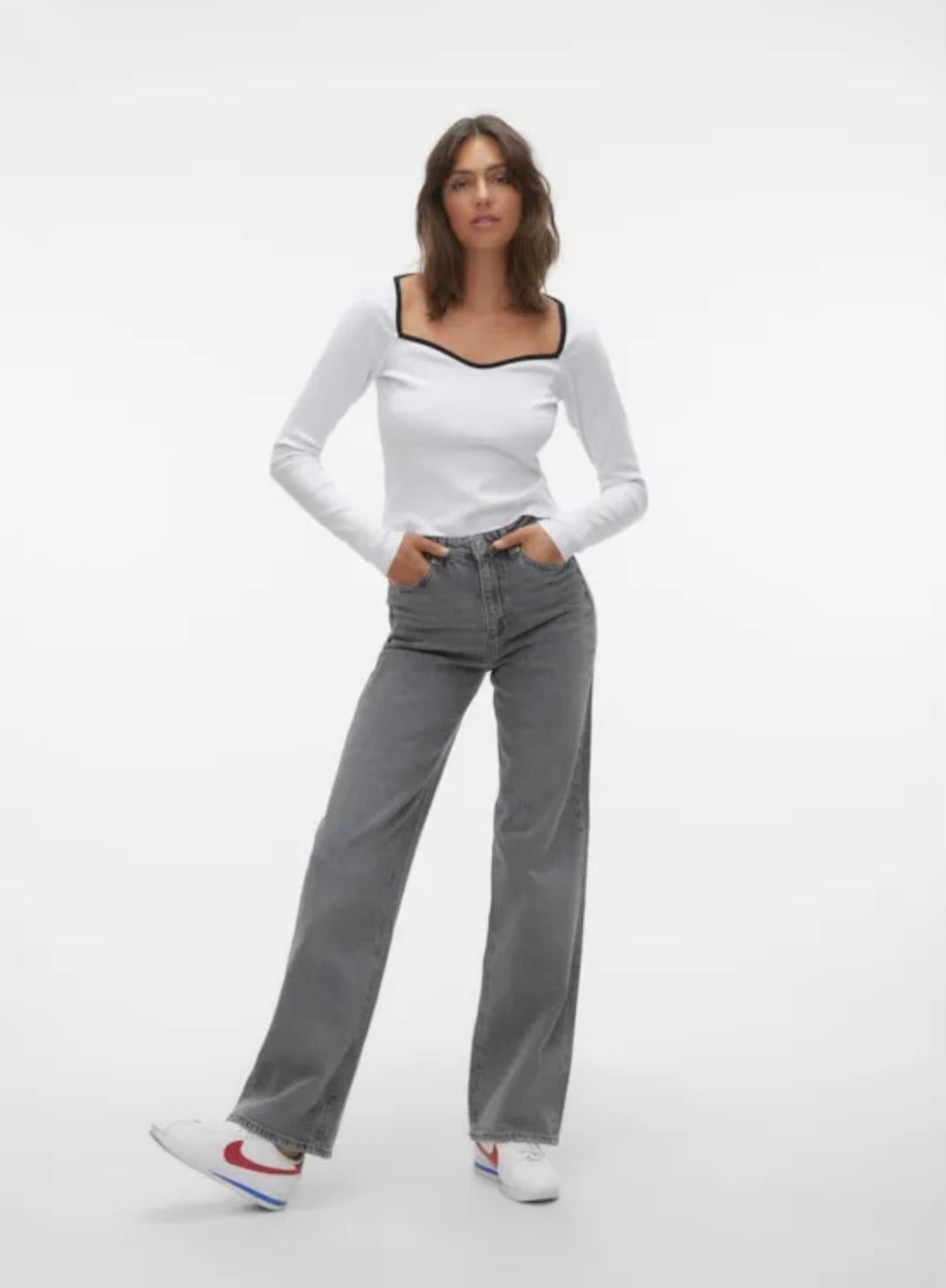 VERO MODA - TESSA HR WIDE JEANS - MEDIUM GREY DENIM