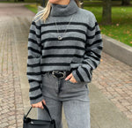 Ladda upp bild till gallerivisning, VERO MODA - MARWA LS HIGH NECK KNIT - DARK GREY/BLACK
