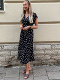 VEROMODA - ELISA SL PLEAT SHIRT 7/8 DRESS - BLACK/ SNOW WHITE