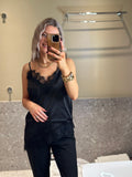 PIECES - NOMI STRAP SATIN LACE TOP - BLACK