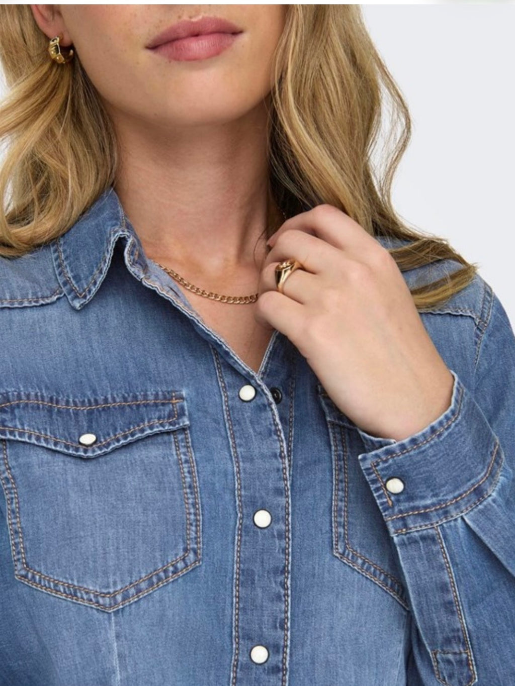 ONLY - ALEXA L/S DNM SHIRT ANA - MEDIUM BLUE DENIM