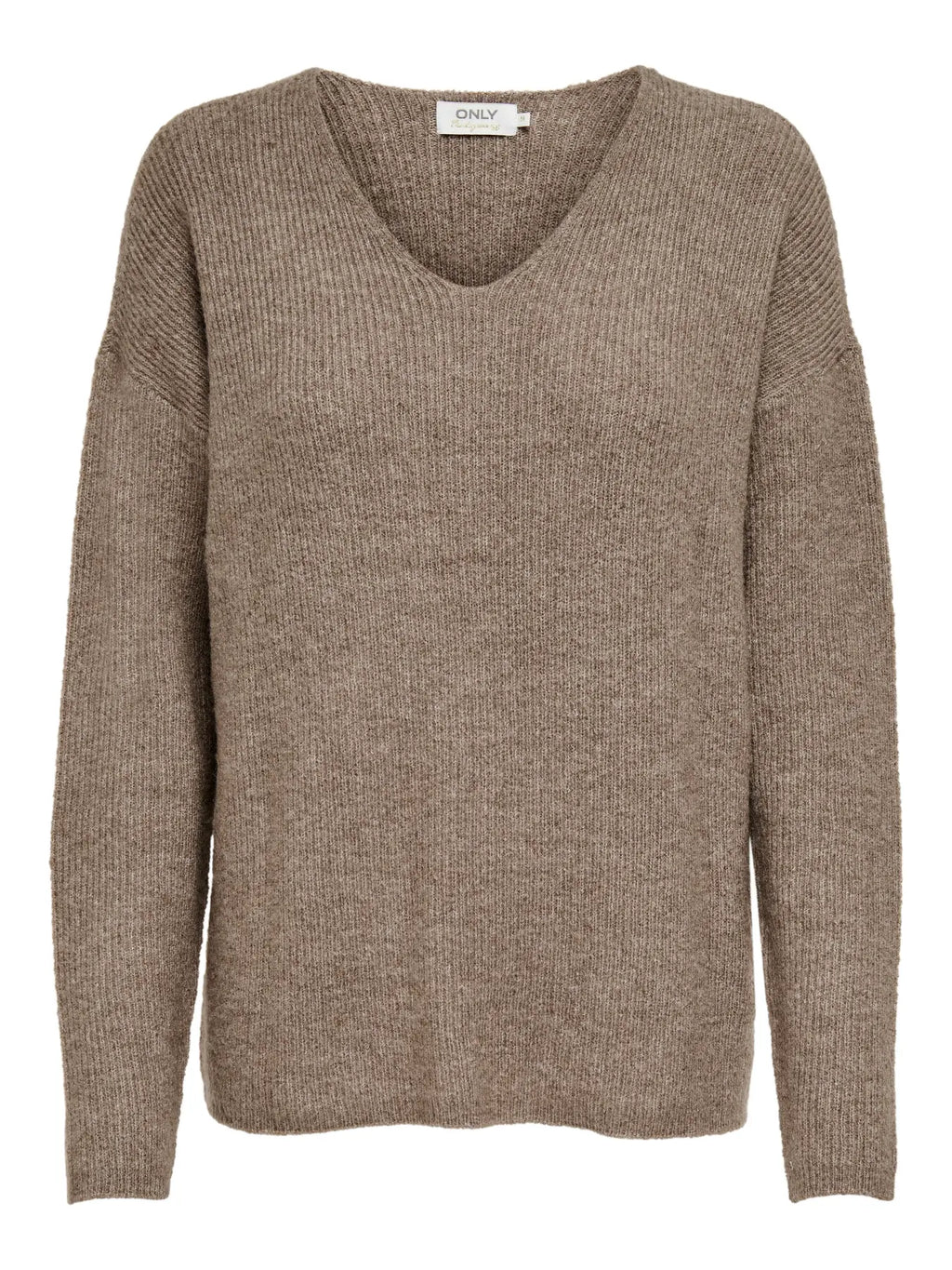 ONLY - CAMILLA V-NECK L/S PULLOVER KNIT - CARIBOU MELANGE