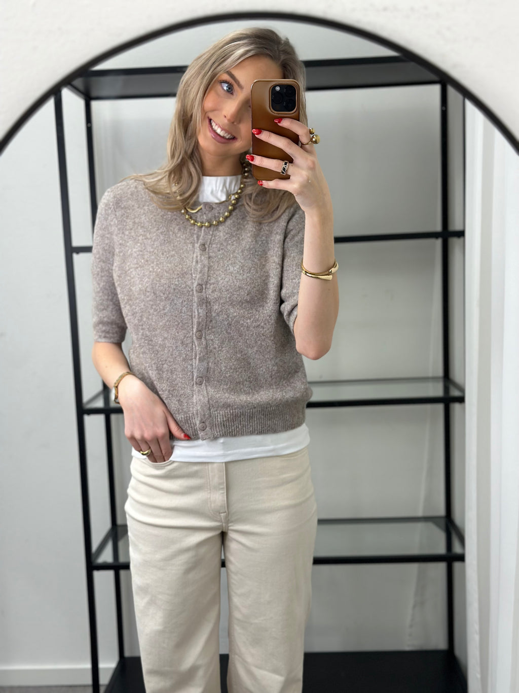 ONLY - DOFFY 2/4 O-NECK BUTTON CARDIGAN - MOON ROCK