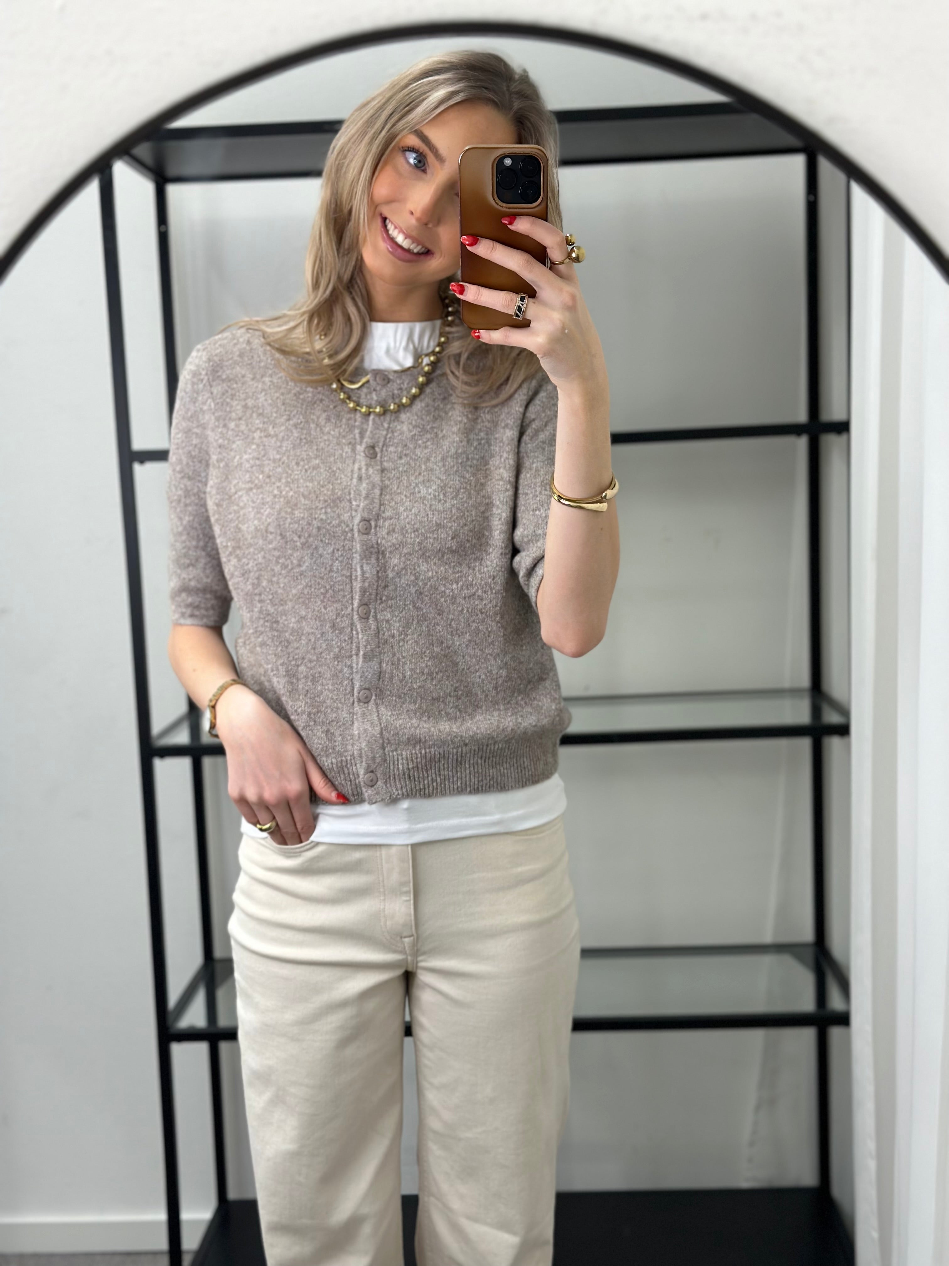 ONLY - DOFFY 2/4 O-NECK BUTTON CARDIGAN - MOON ROCK