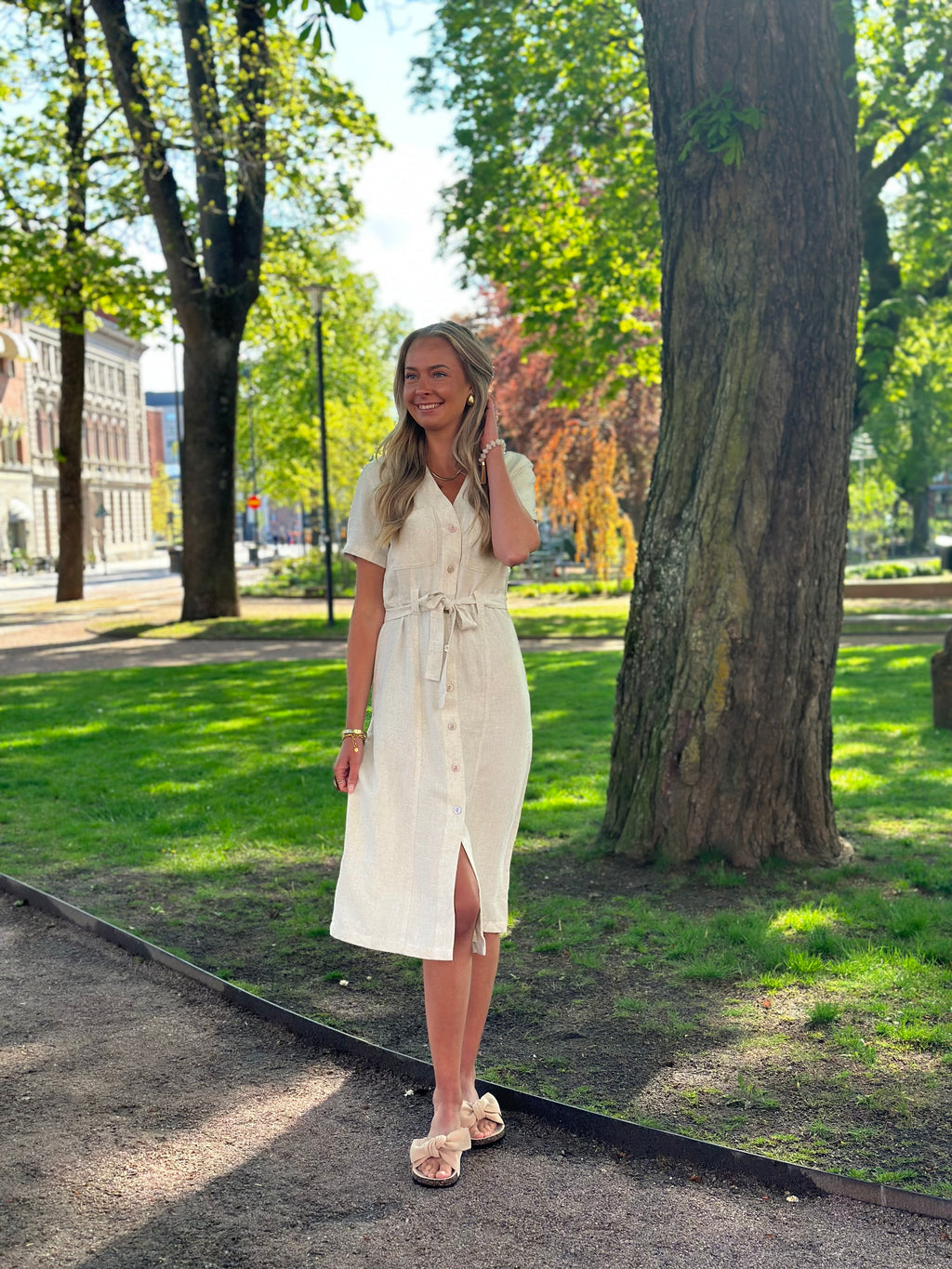 ONLY - SIESTA SS LINEN SHIRT DRESS - MOONBEAM