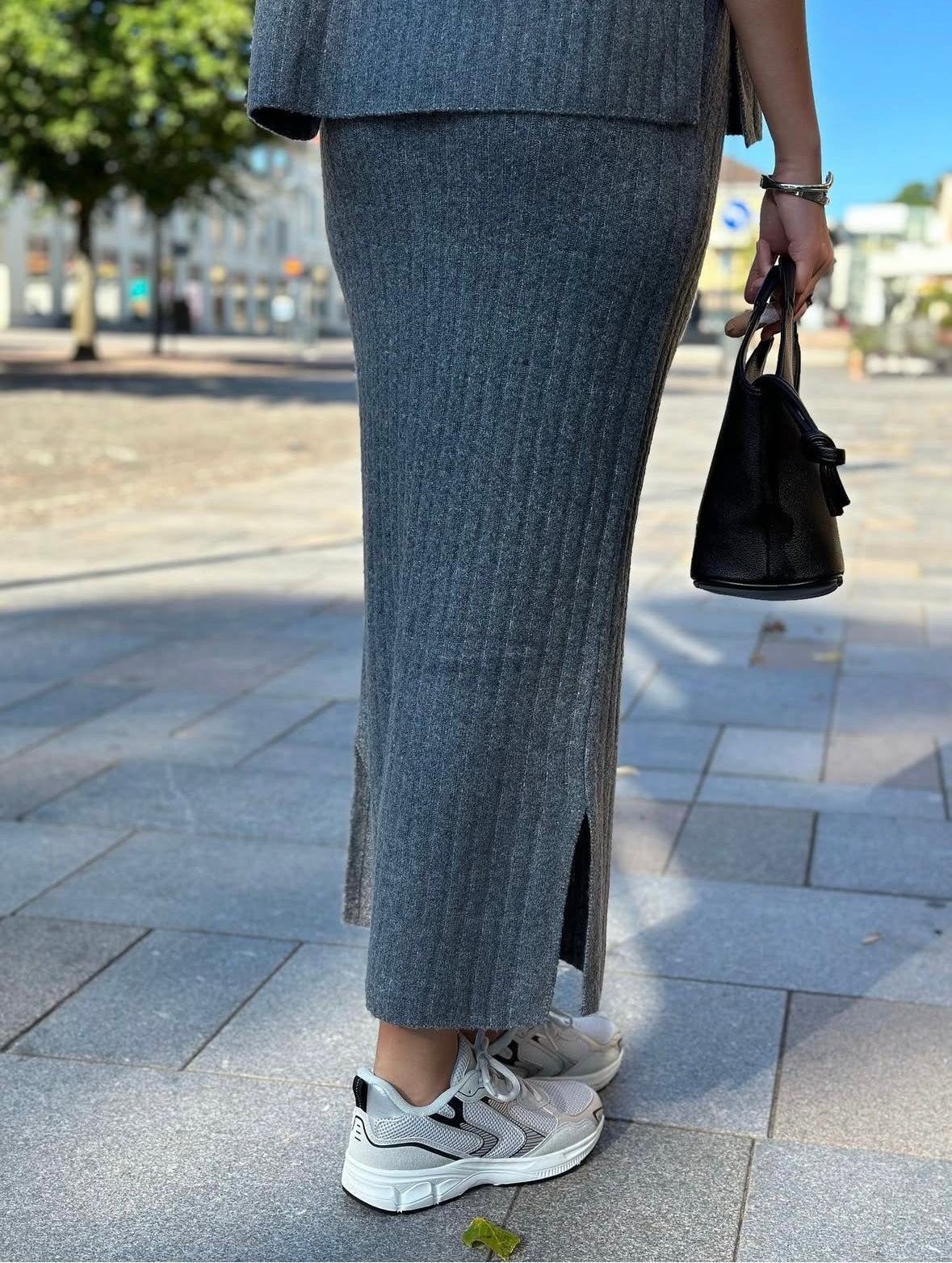 ONLY - JEANETTE LIFE RIB LONG SKIRT - MEDIUM GREY MELANGE
