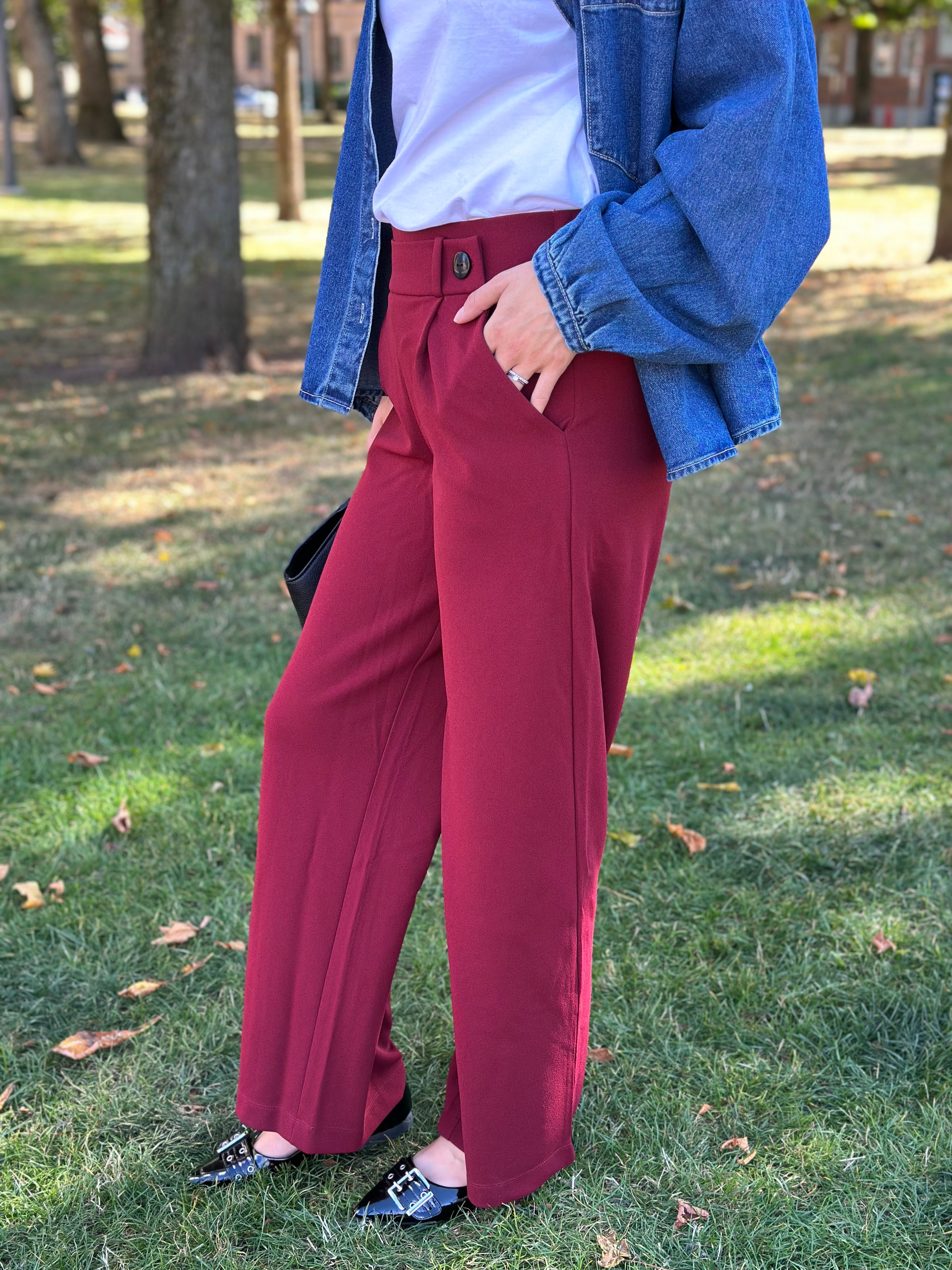 JDY - GEGGO LIFE NEW LONG PANT - CABERNET/BLACK BUTT